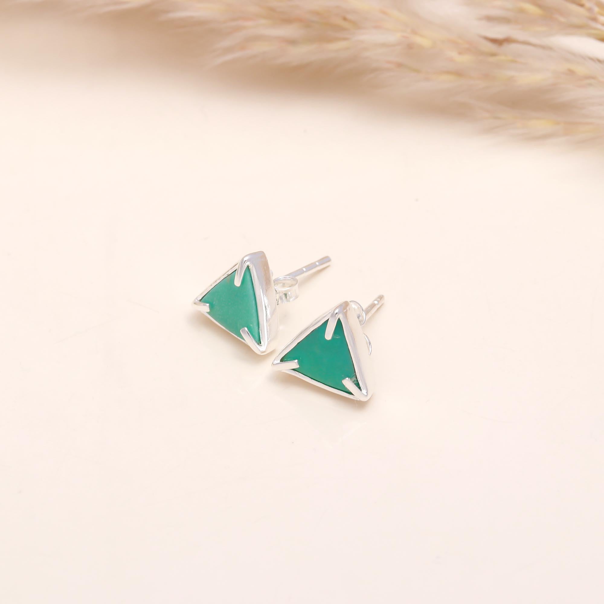 92.5 Silver Blue Triangle Stud Earrings