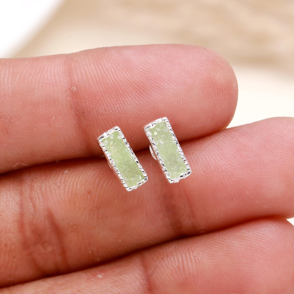 92.5 Silver Light Green/Blue Stud Earrings