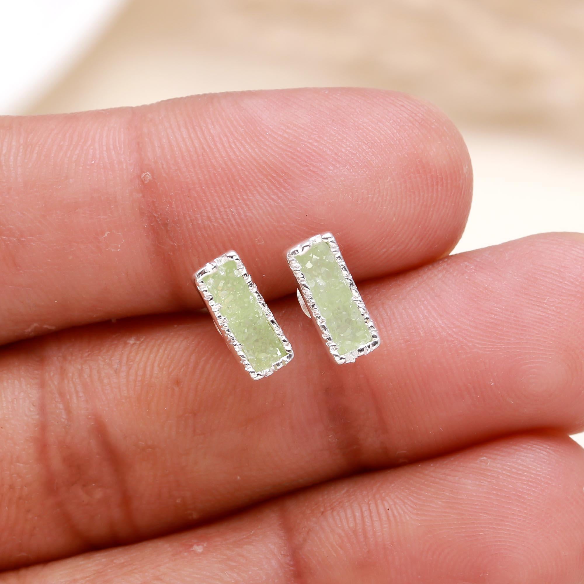 92.5 Silver Light Green/Blue Stud Earrings