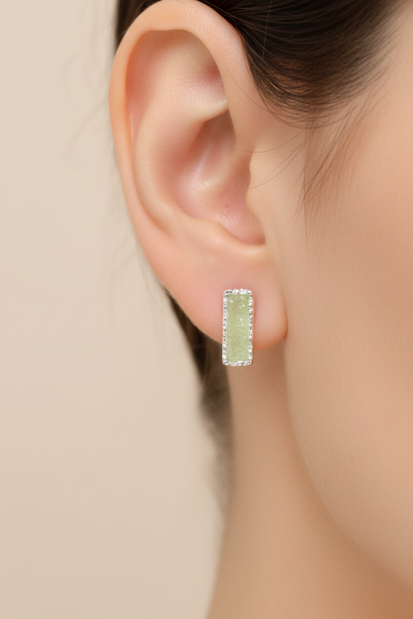 925 Silver Light Green/Blue Stud Earrings