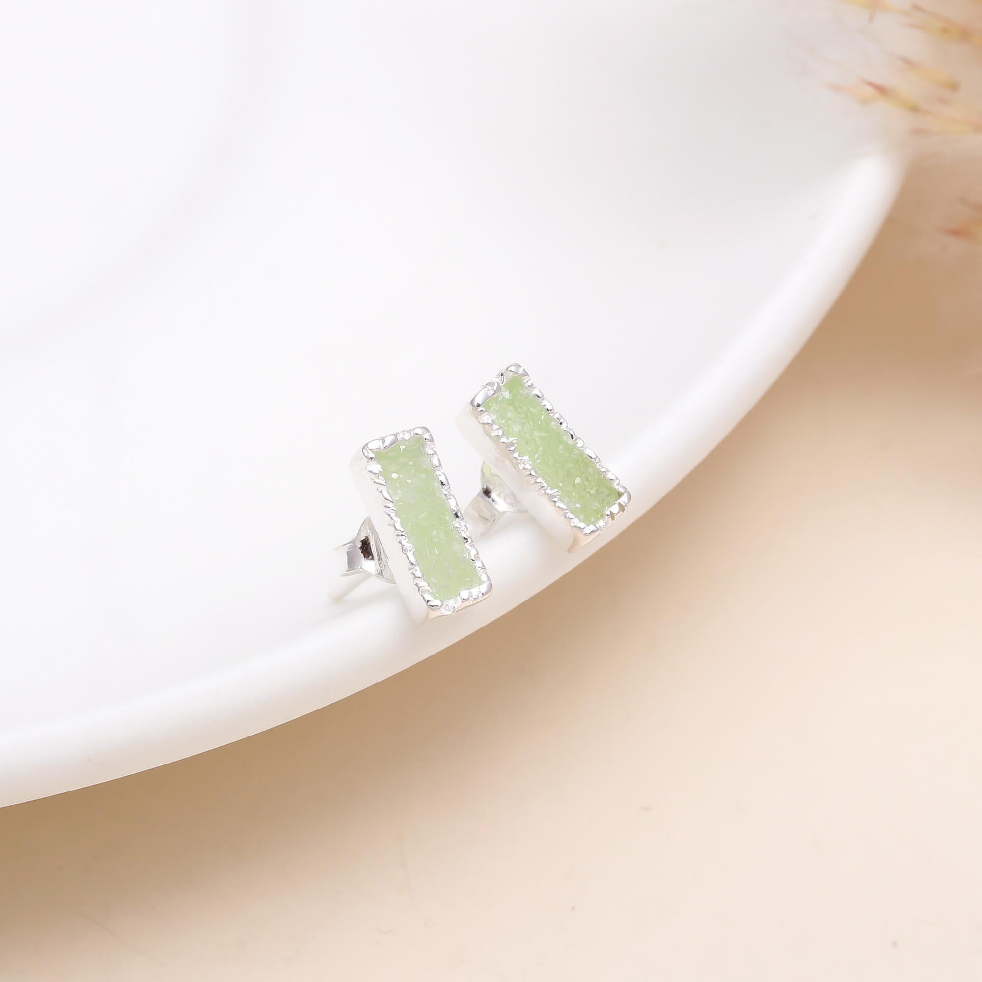 92.5 Silver Light Green/Blue Stud Earrings