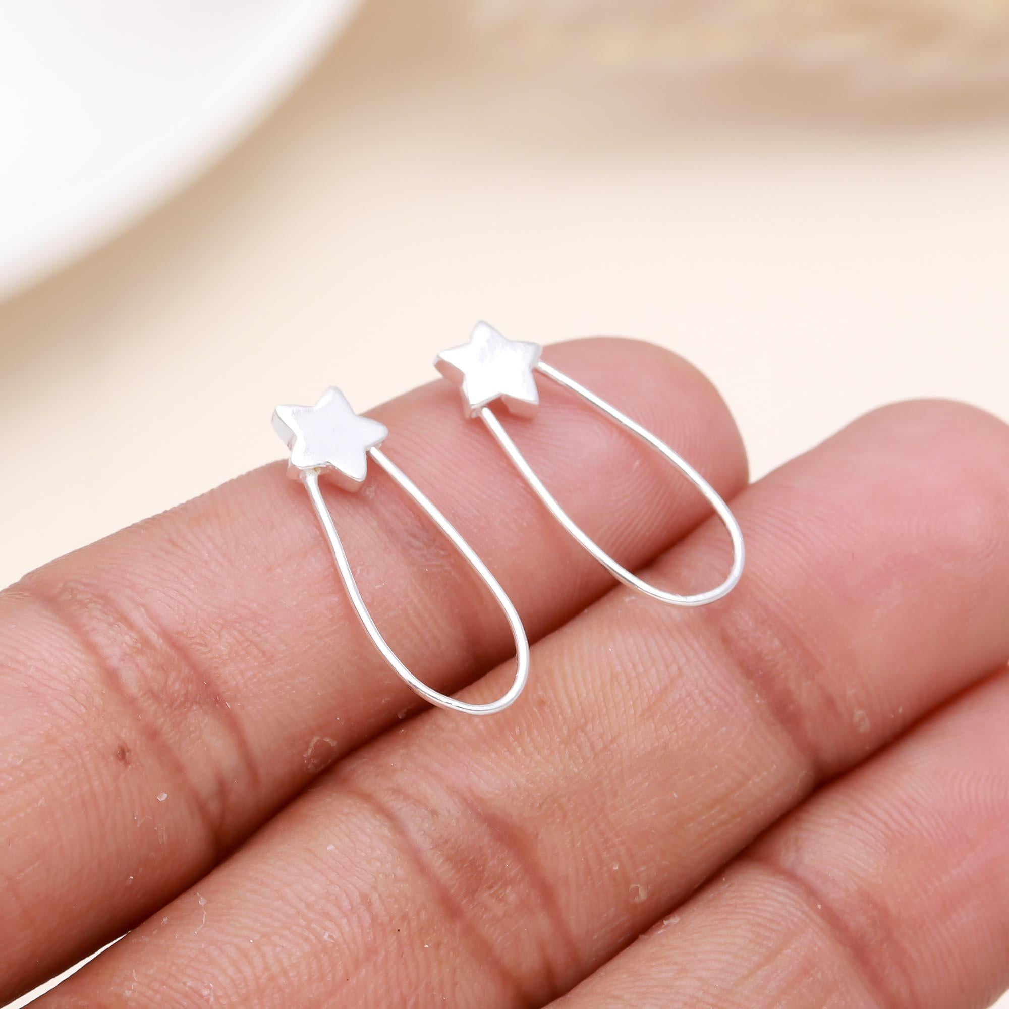Silver 92.5 Tiny Star Loop Earrings
