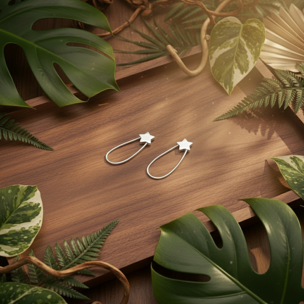 Silver 92.5 Tiny Star Loop Earrings