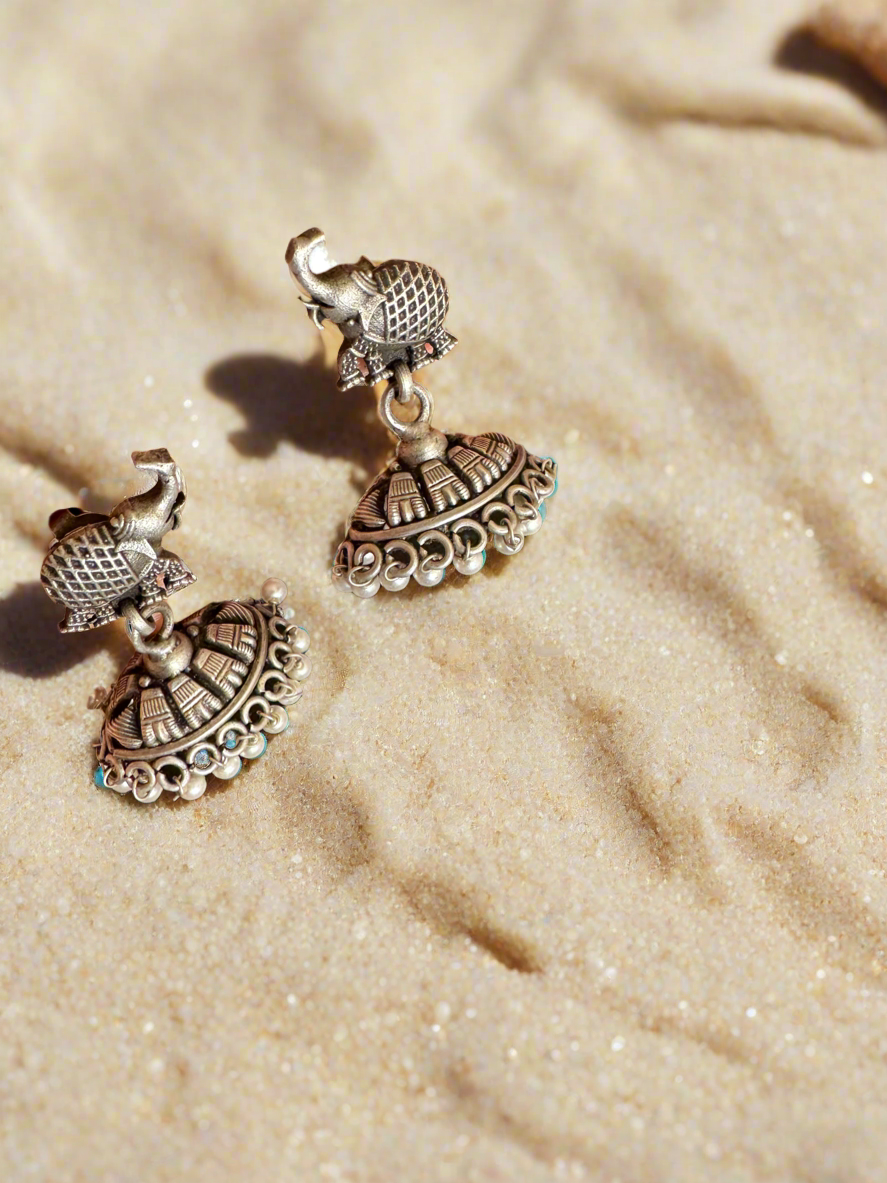 Silver Elephant Jhumki Earrings