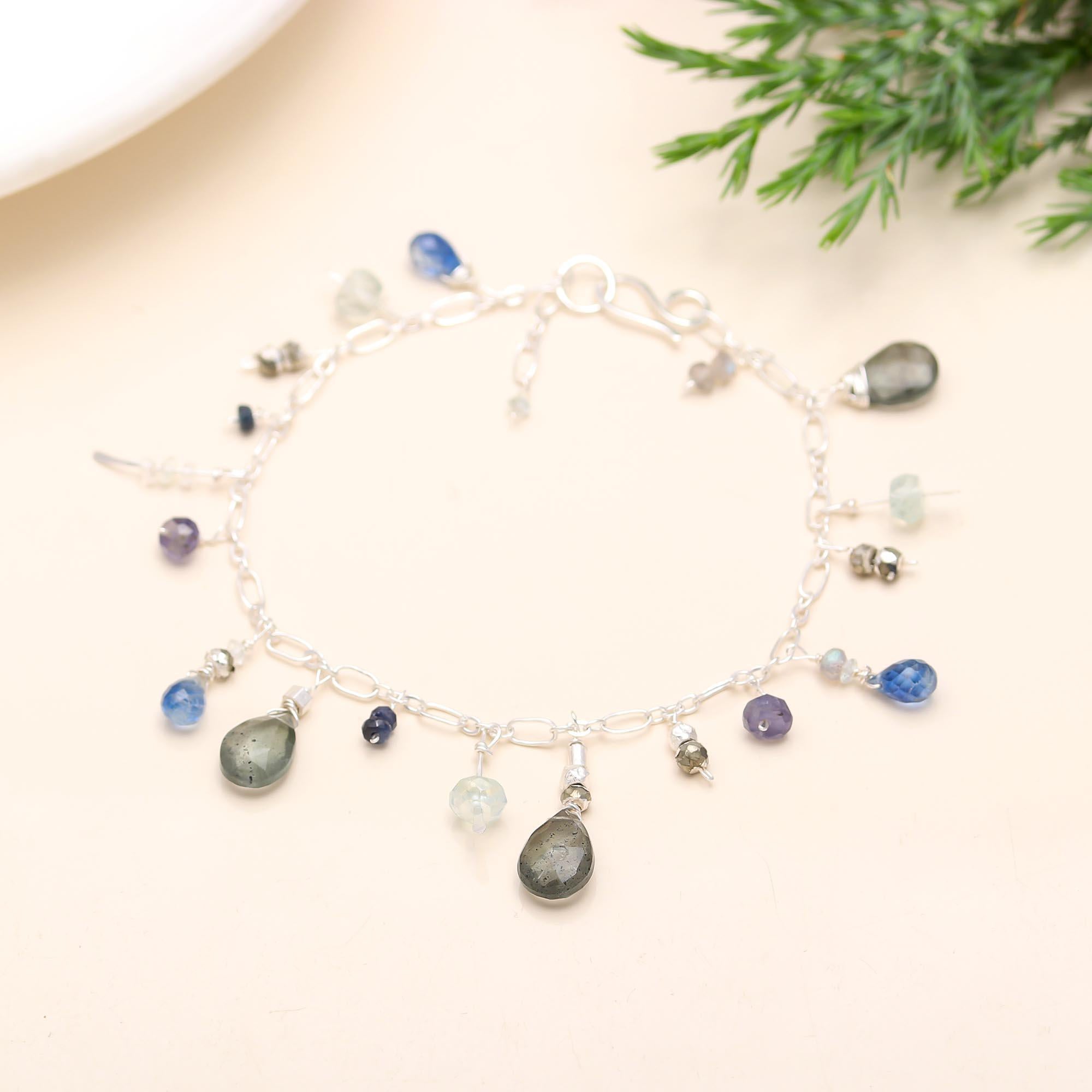 92.5 Silver Stones Charms Bracelet