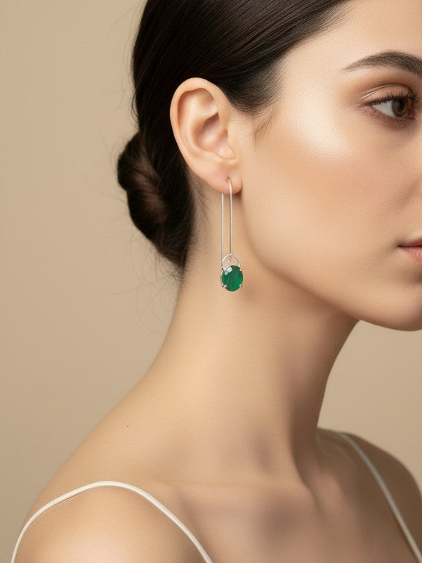 925 Silver Emerald Hanging Earrings