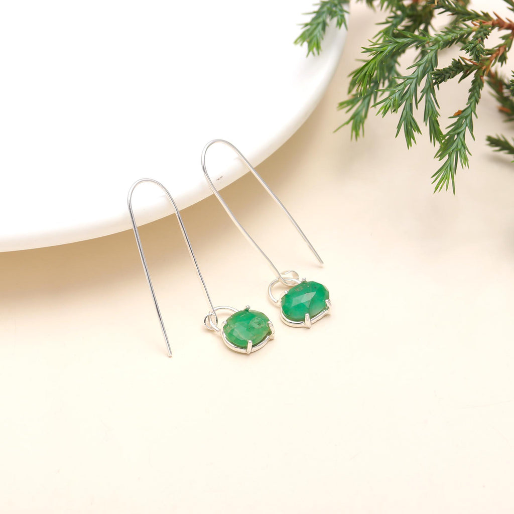 92.5 Silver Emerald Hanging Earrings