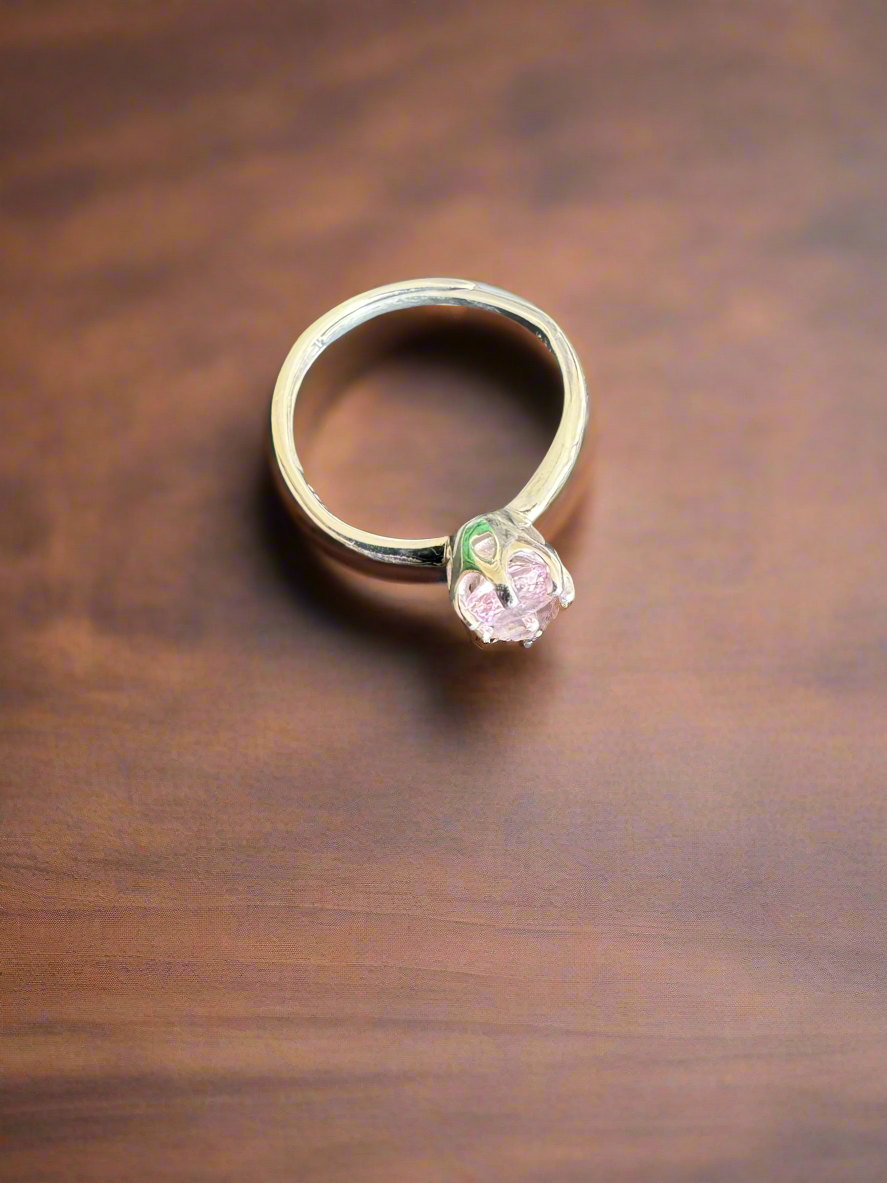 92.5 Silver Ring With Pink Round Stone (Adjustable Size)