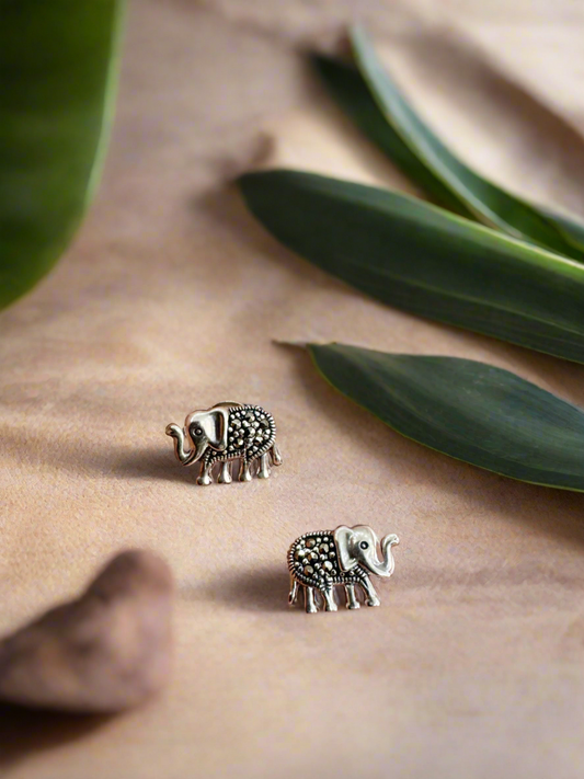 Baby Hathi 92.5 Silver Marcasite Stud Earrings
