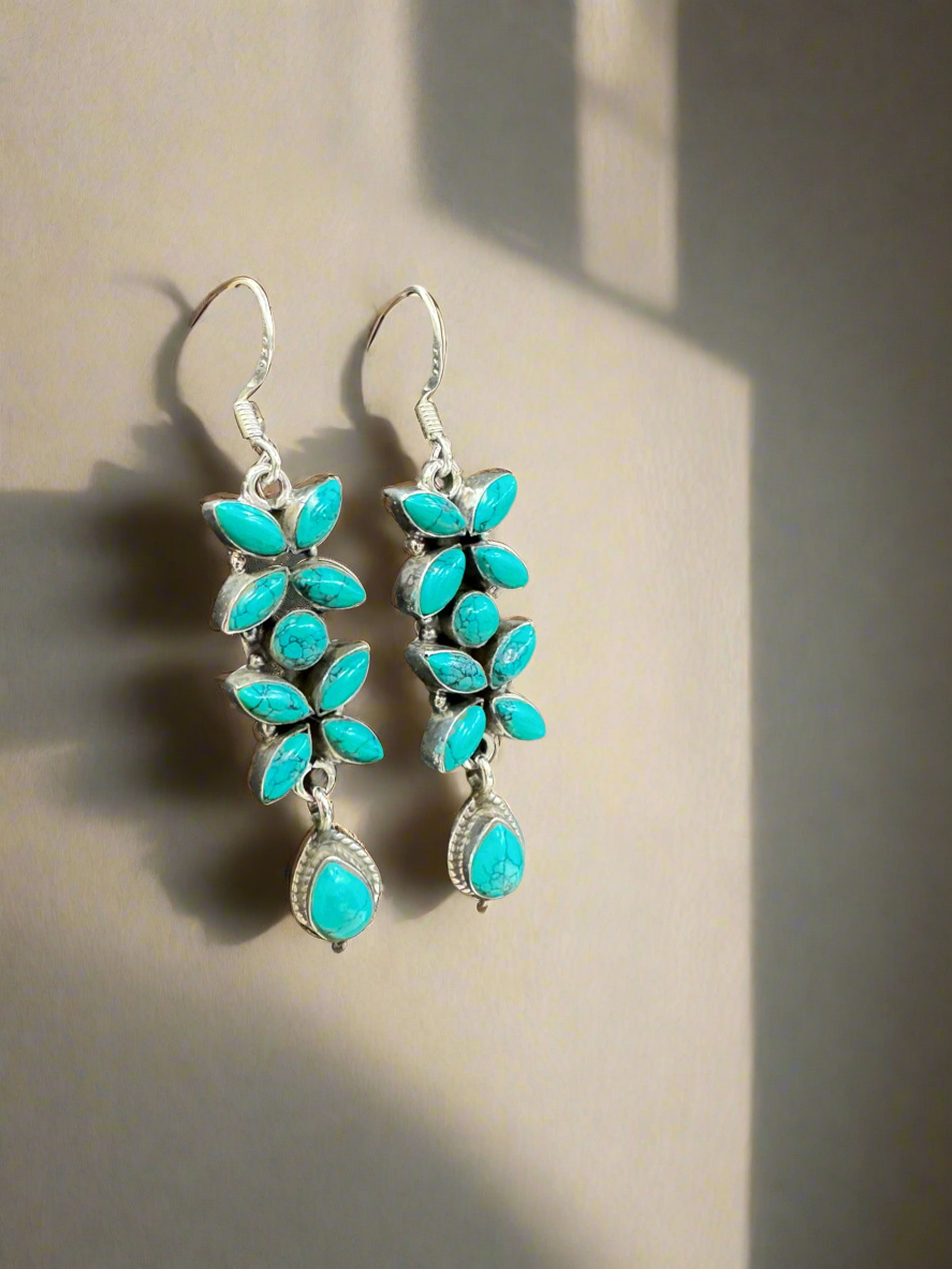 92.5 Silver Turquoise Hanging Earrings