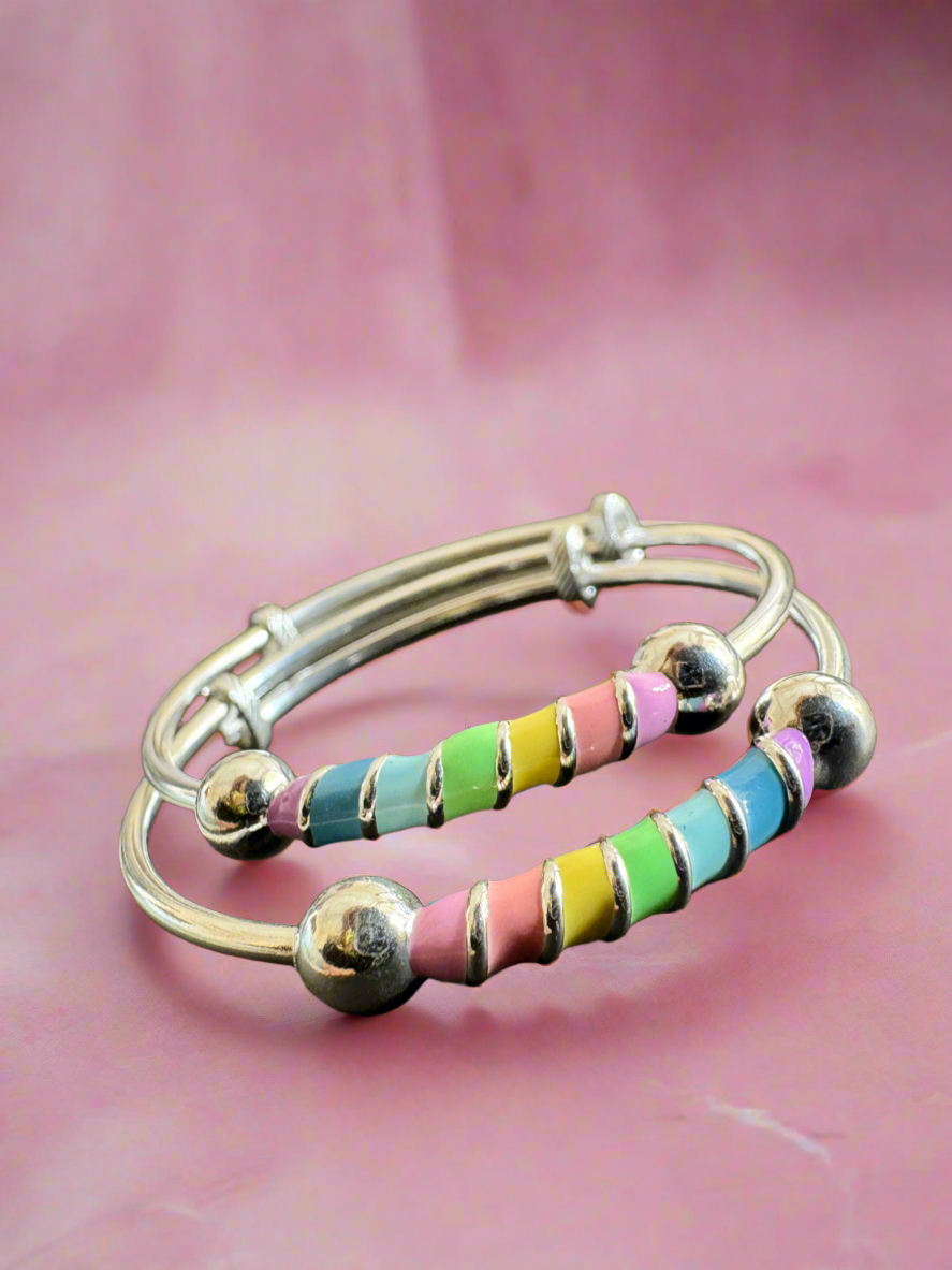 Silver Flexible Size Rainbow Bangles Set for Kids