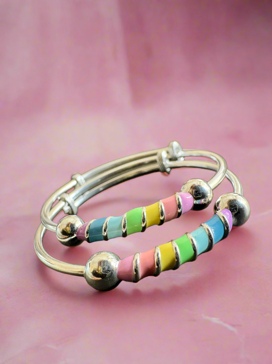 92.5 Silver Flexible Size Rainbow Bangles Set for Kids