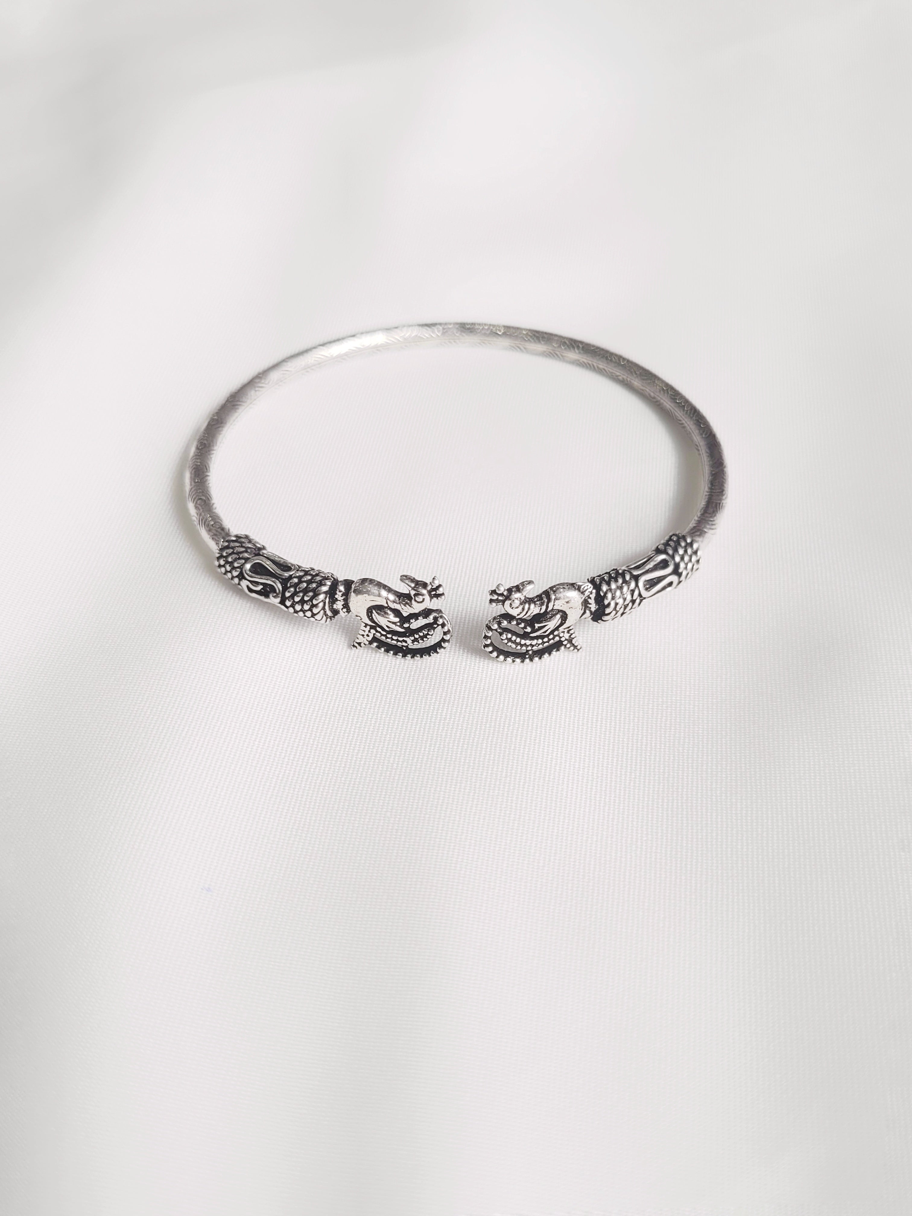 Antique 92.5 Silver Peacock Bracelet - Handcrafted