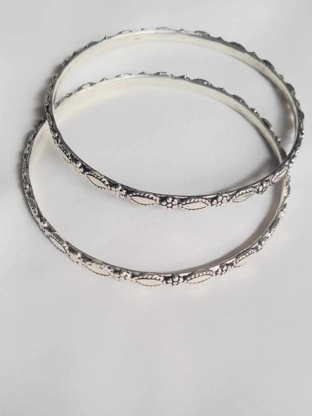 Antique Floral 92.5 Silver Bangles - Pair