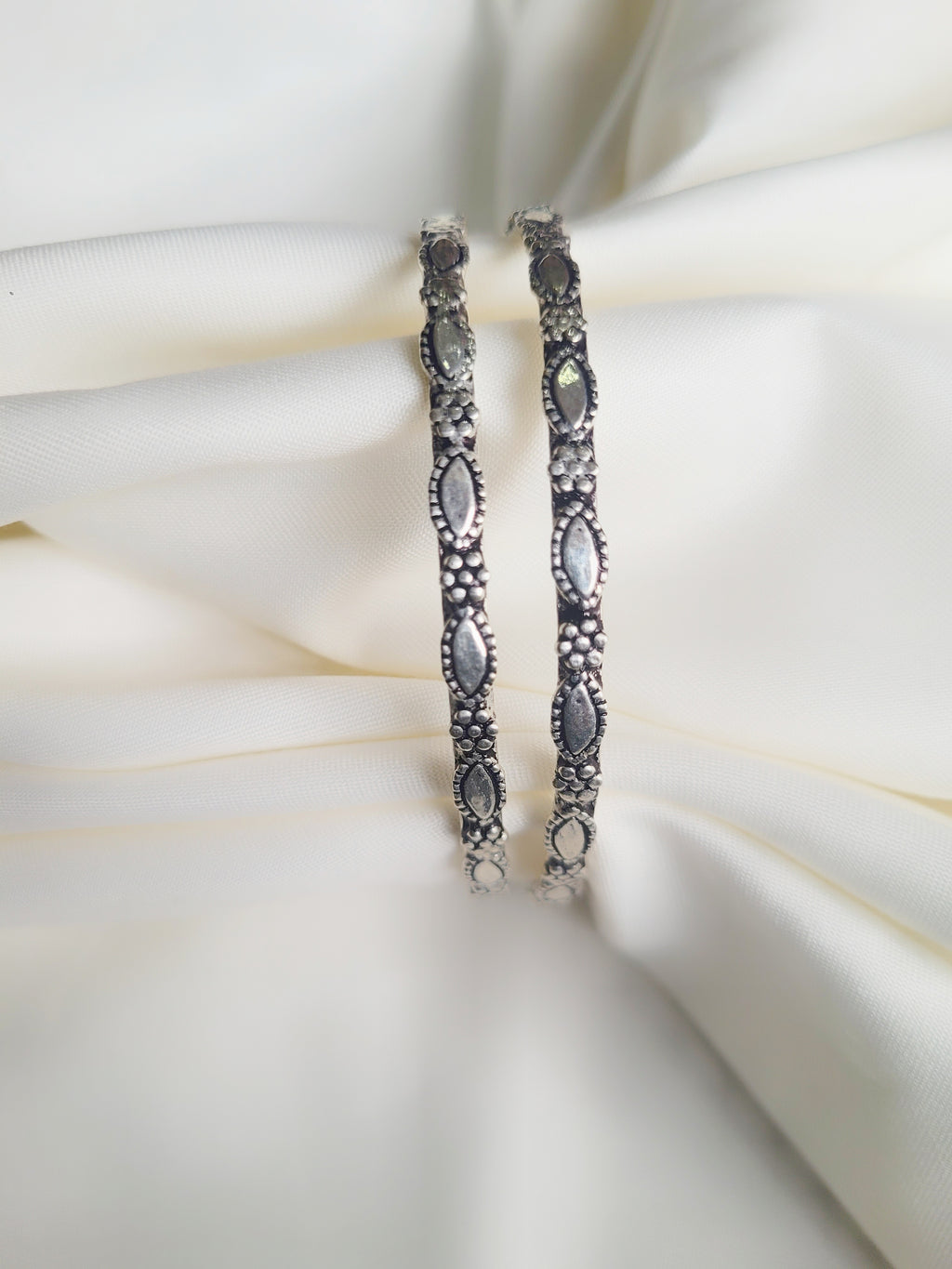 Antique Floral 92.5 Silver Bangles - Pair