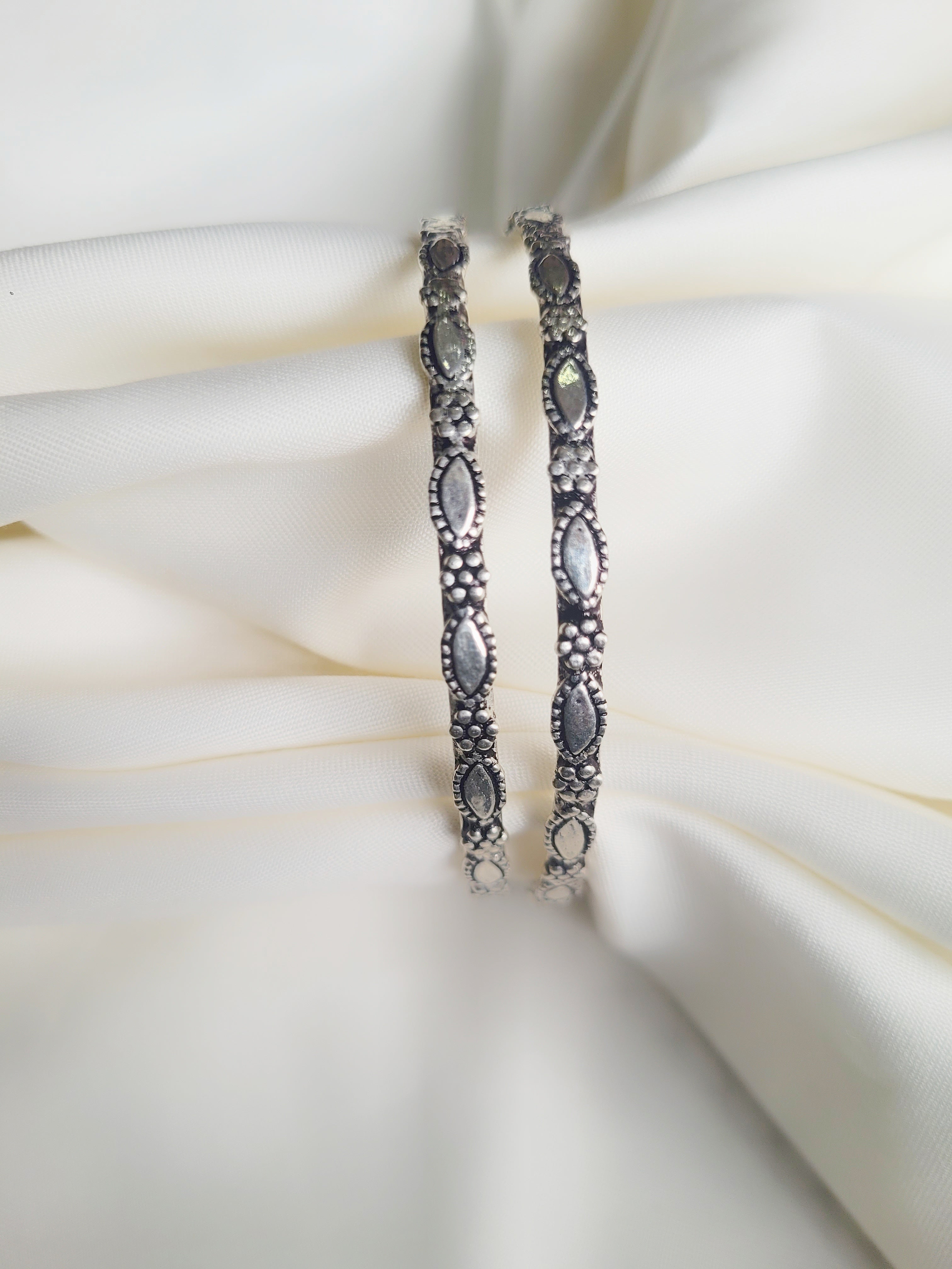 Antique Floral 92.5 Silver Bangles - Pair