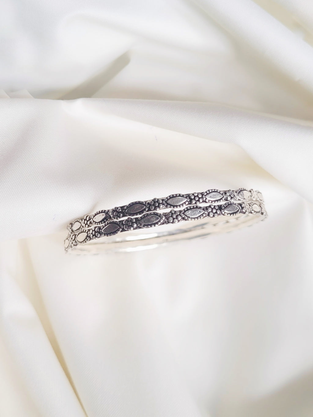 Antique Floral 92.5 Silver Bangles - Pair