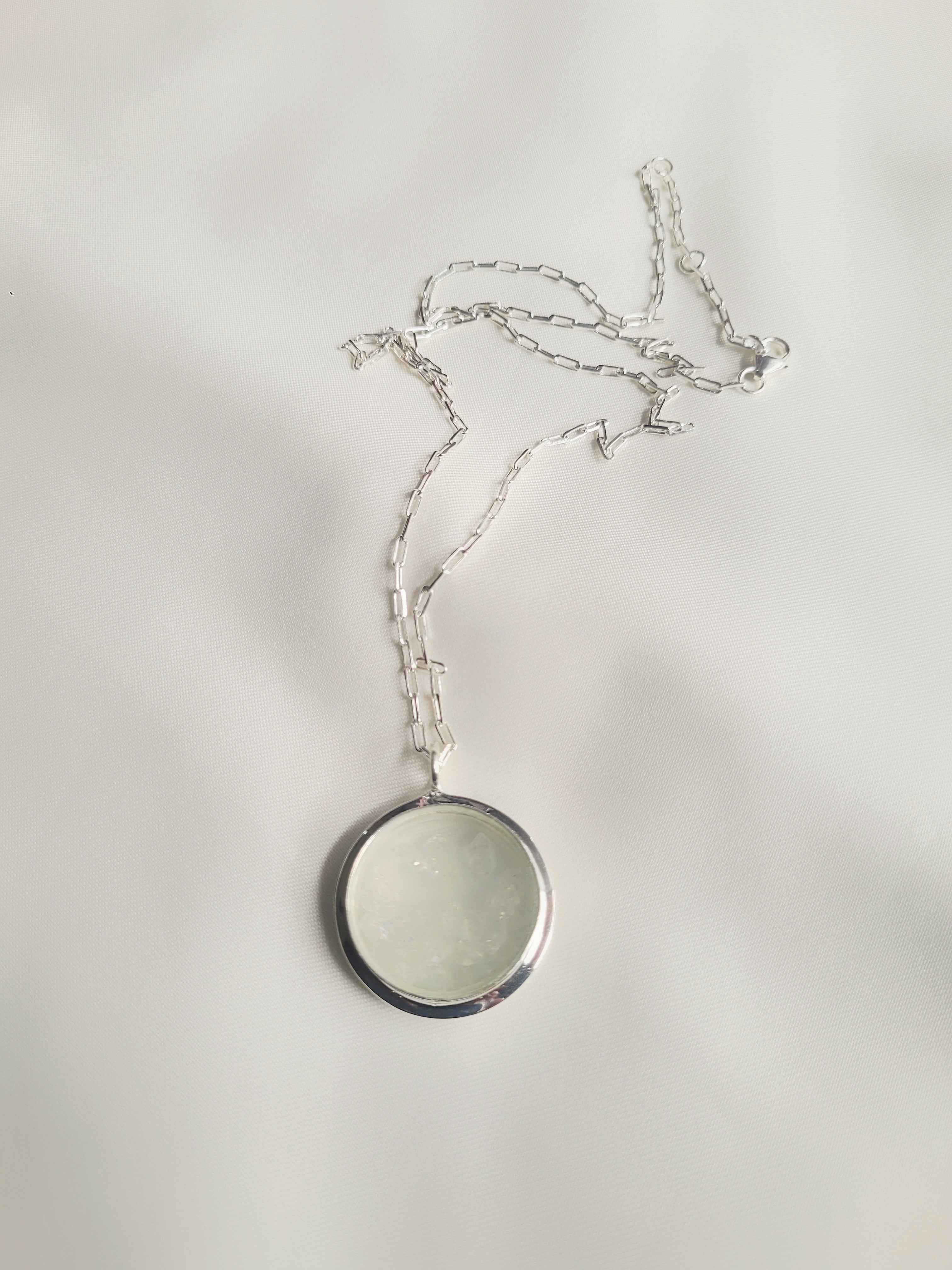 92.5 Silver Herkimer Crystals Pendant with Chain Necklace