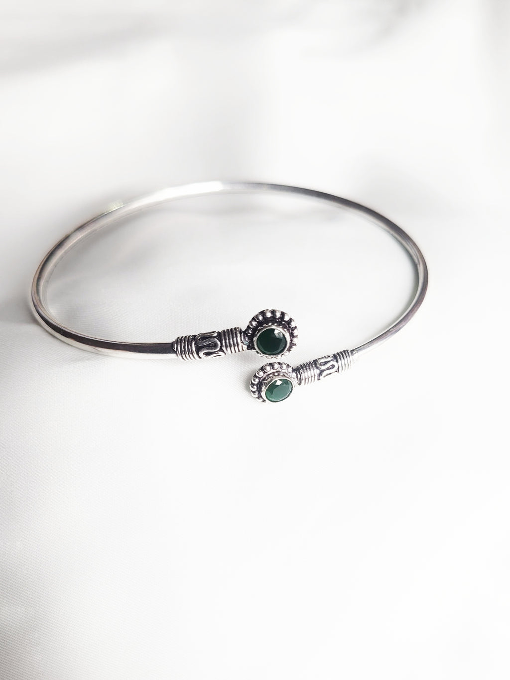 Antique 92.5 Silver Green Stone Kada Anklet (Single Piece)