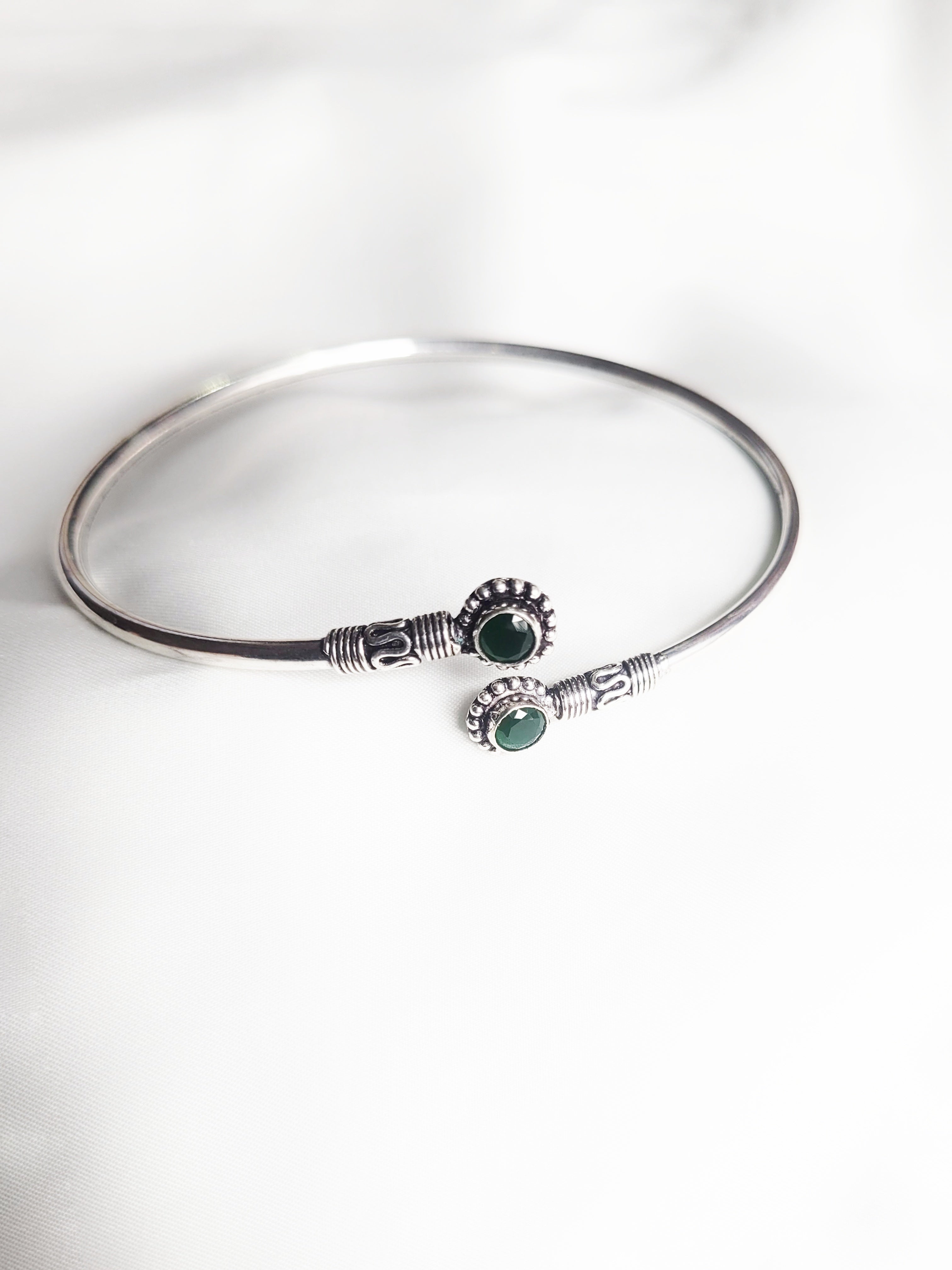 Antique 92.5 Silver Green Stone Kada Anklet (Single Piece)