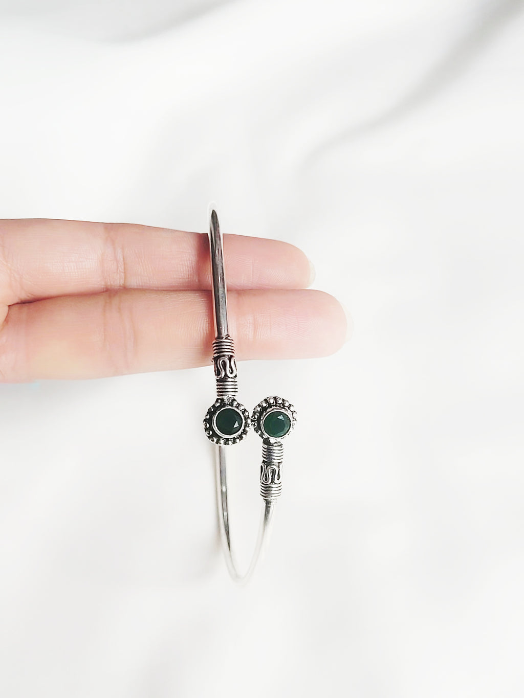 Antique 92.5 Silver Green Stone Kada Anklet (Single Piece)