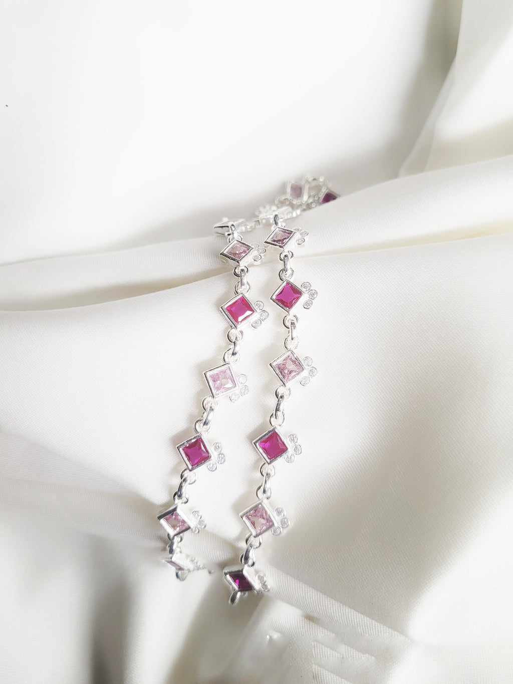 Pink Stone Shade Anklet 92.5 Silver - Pair