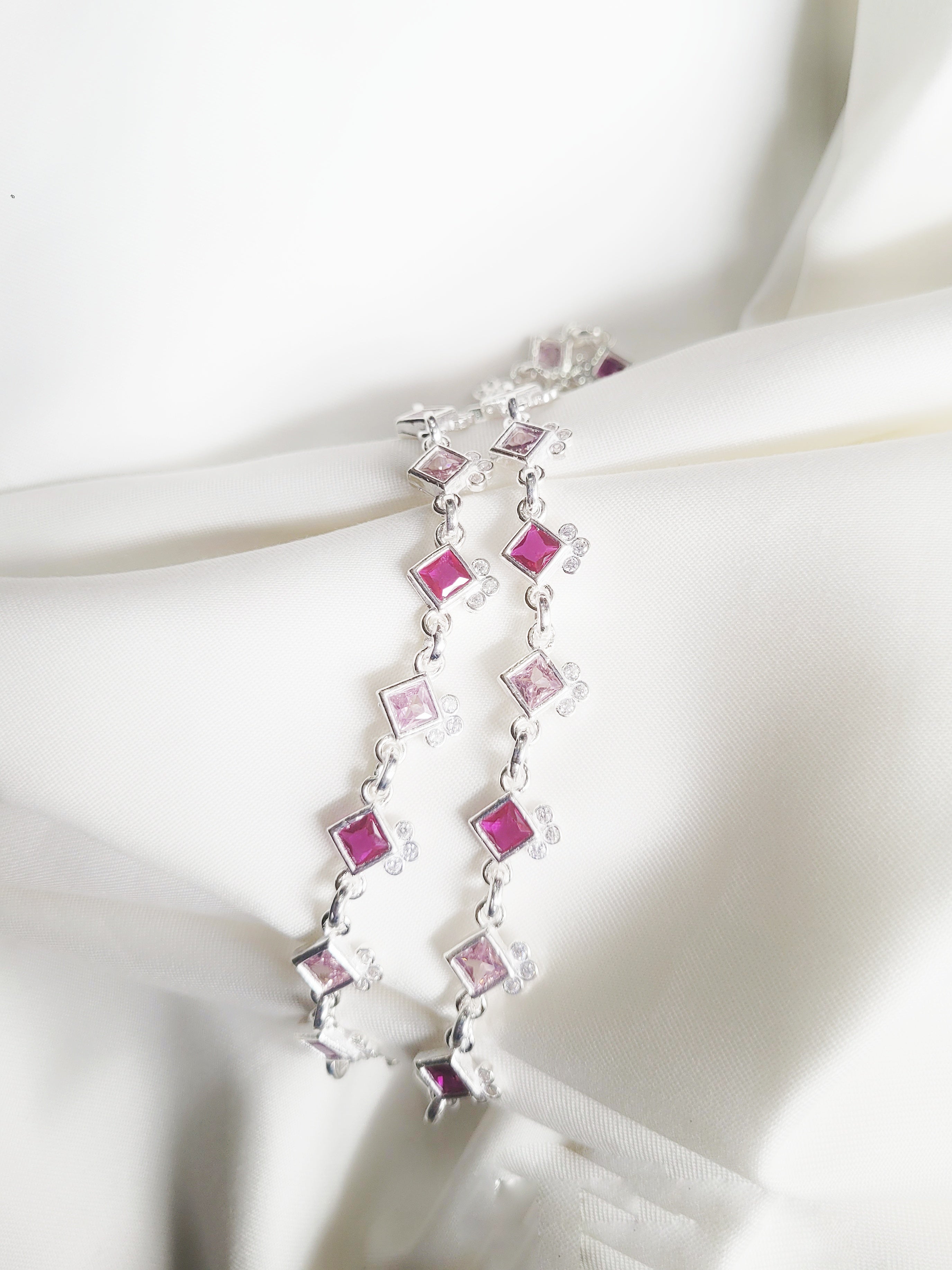 Pink Stone Shade Anklet 92.5 Silver - Pair