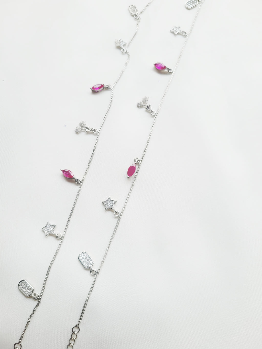 Star Charm Ruby Anklet 92.5 Silver - Pair