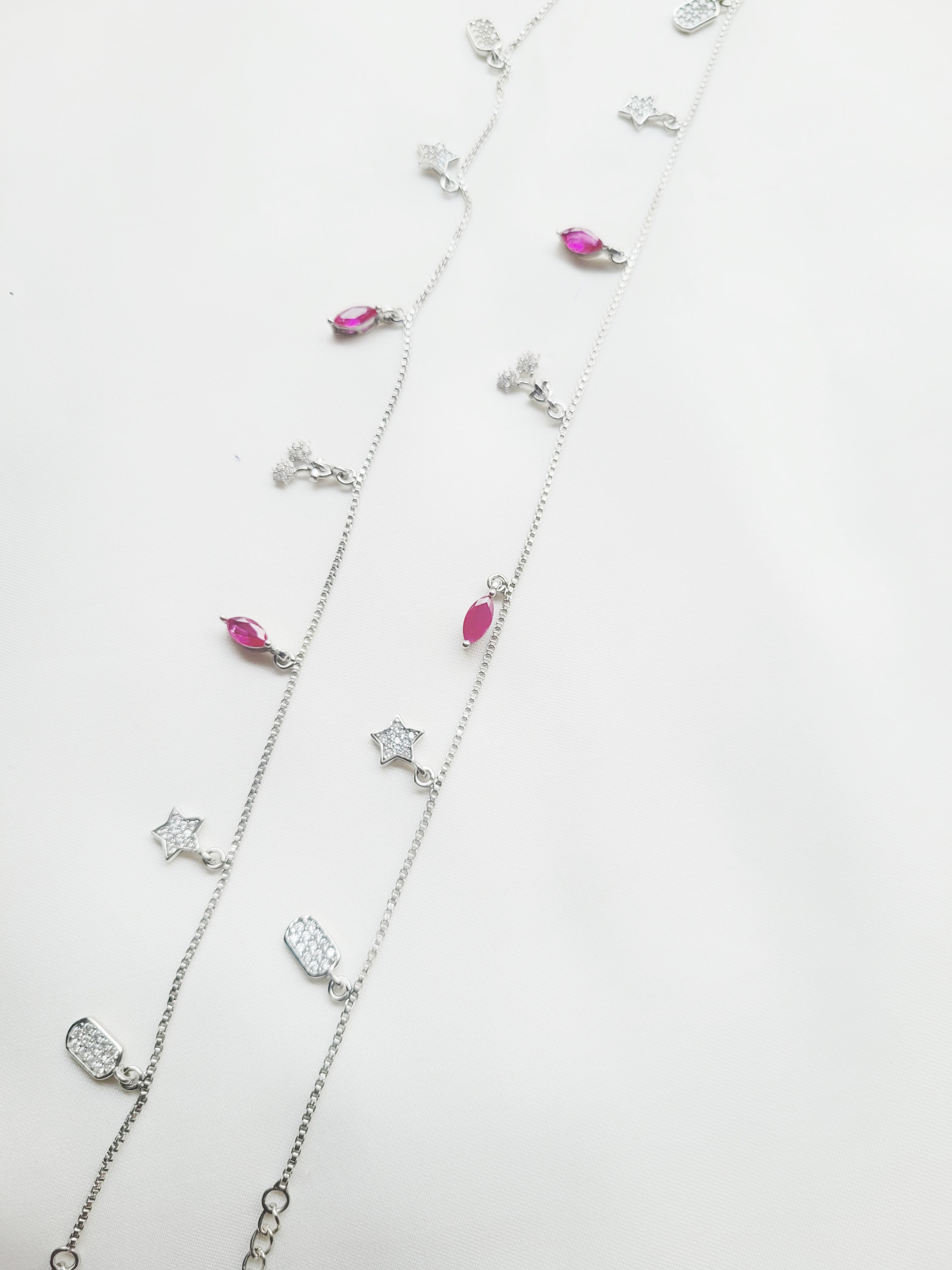 Star Charm Ruby Anklet 92.5 Silver - Pair