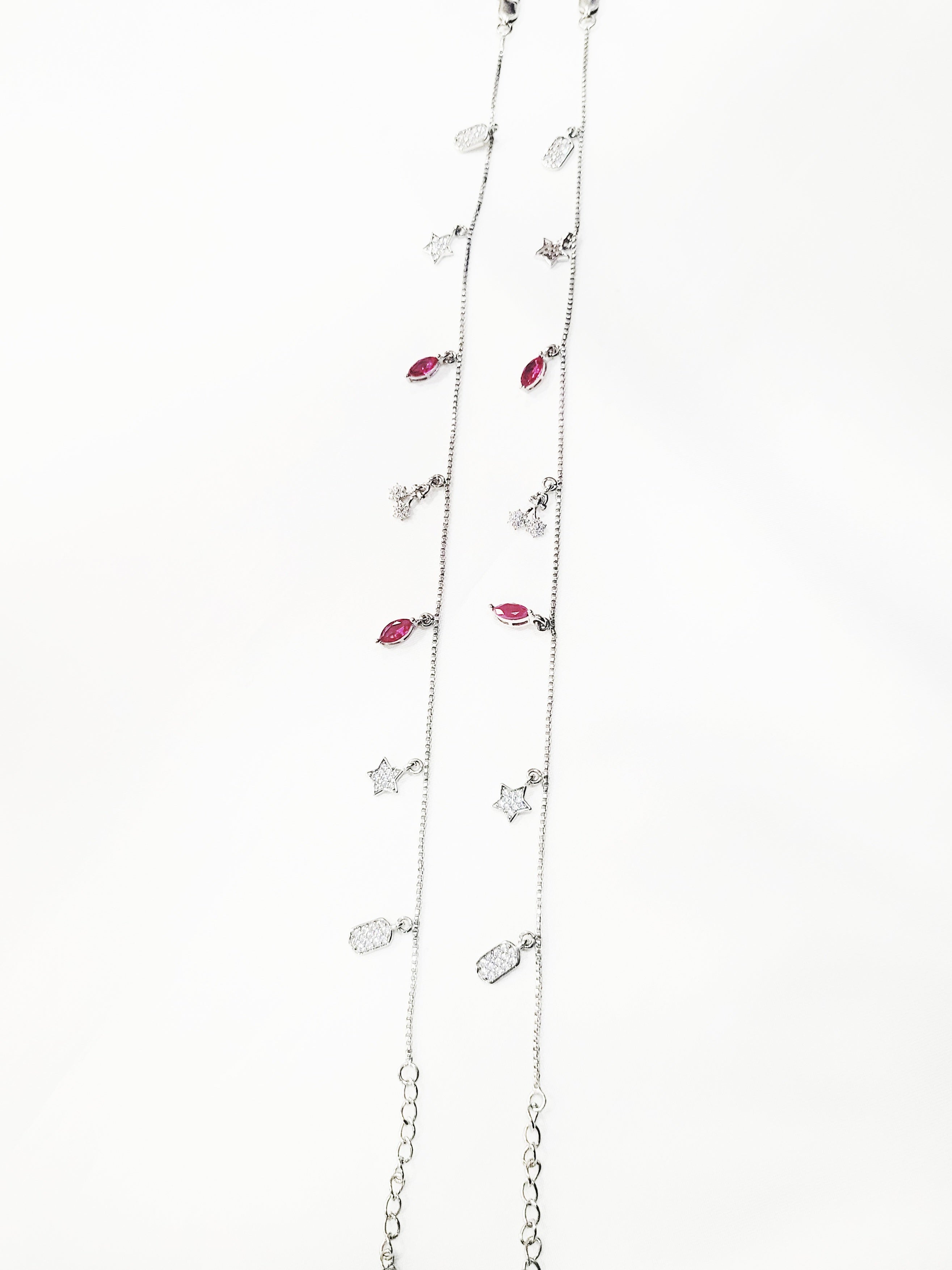 Star Charm Ruby Anklet 92.5 Silver - Pair