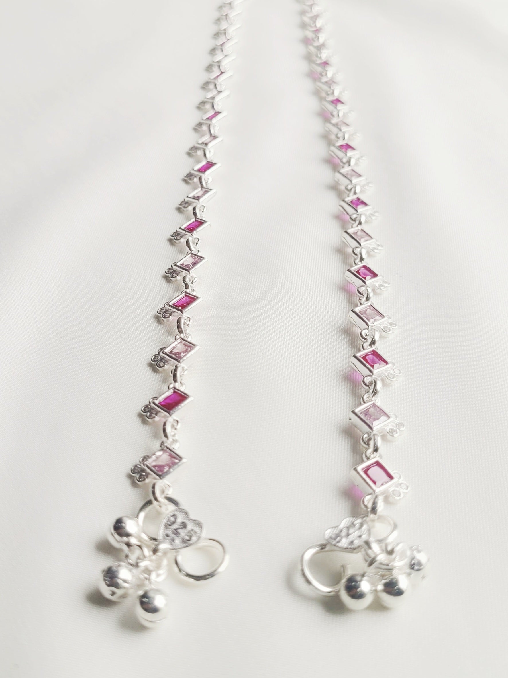 Pink Stone Shade Anklet 92.5 Silver - Pair