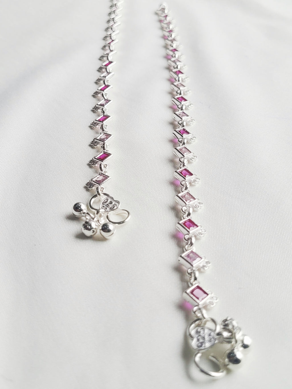 Pink Stone Shade Anklet 92.5 Silver - Pair