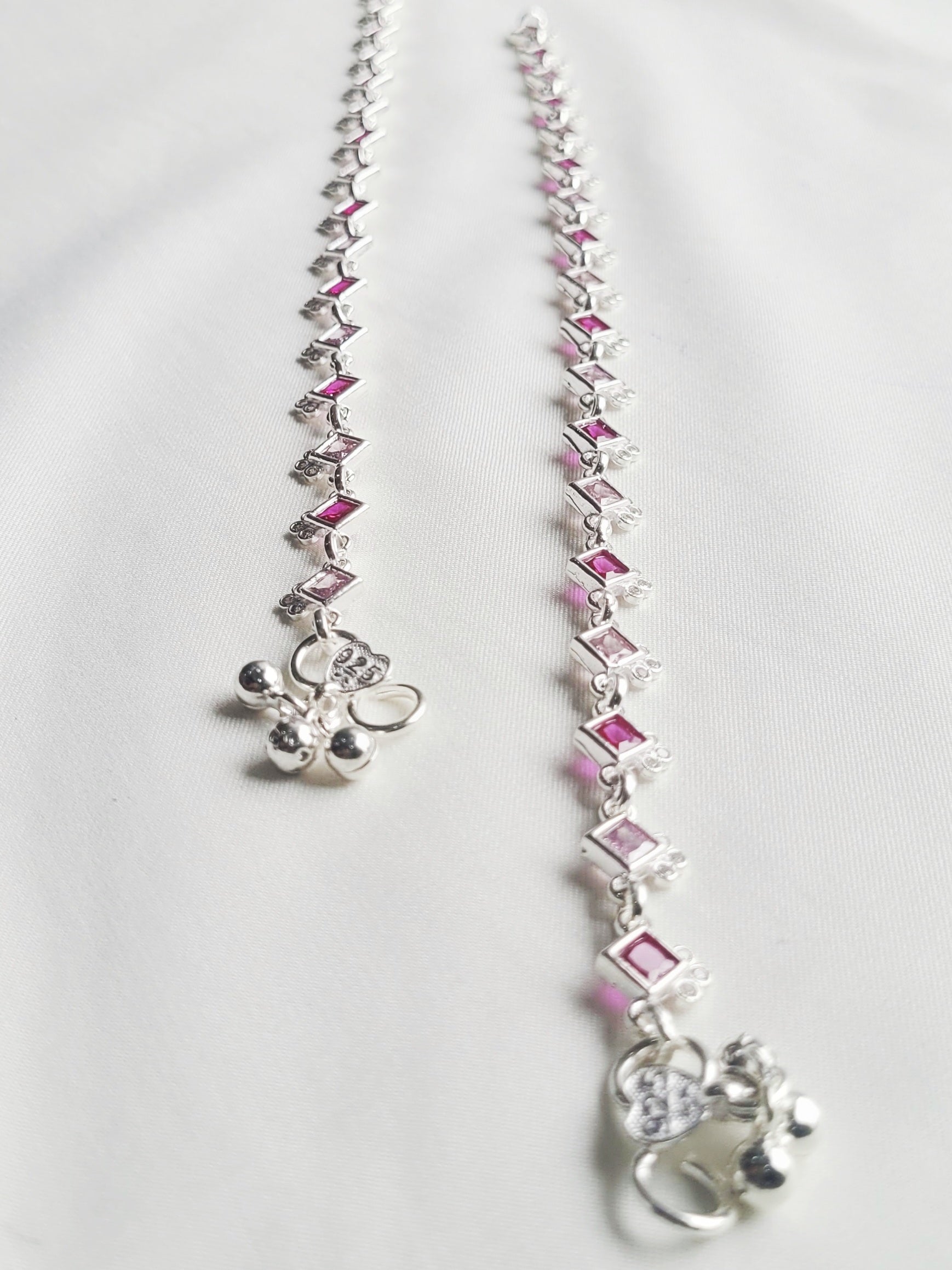 Pink Stone Shade Anklet 92.5 Silver - Pair