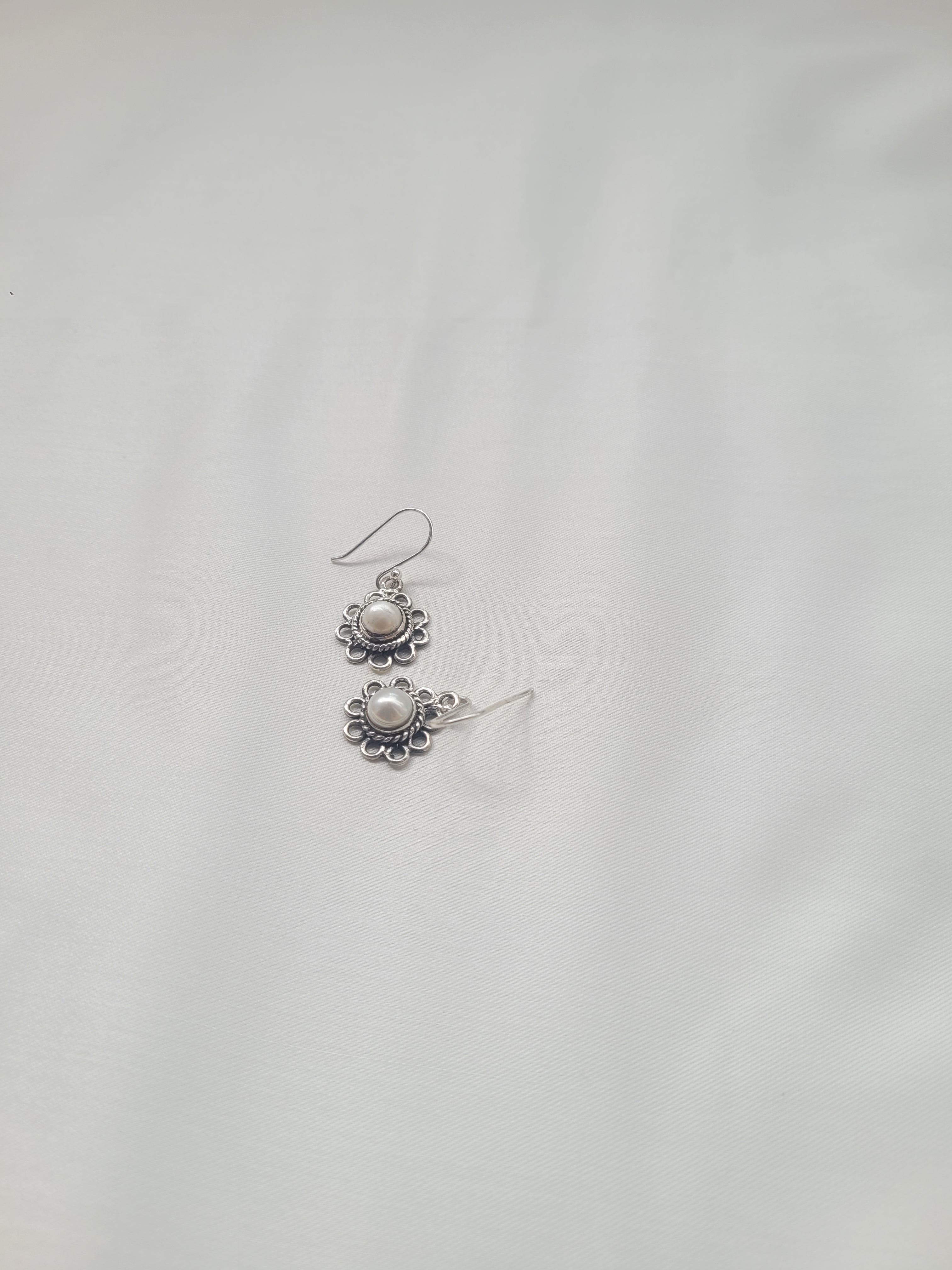 92.5 Silver Pearl Phool 92.5 Drops Earrings- Handcrafted