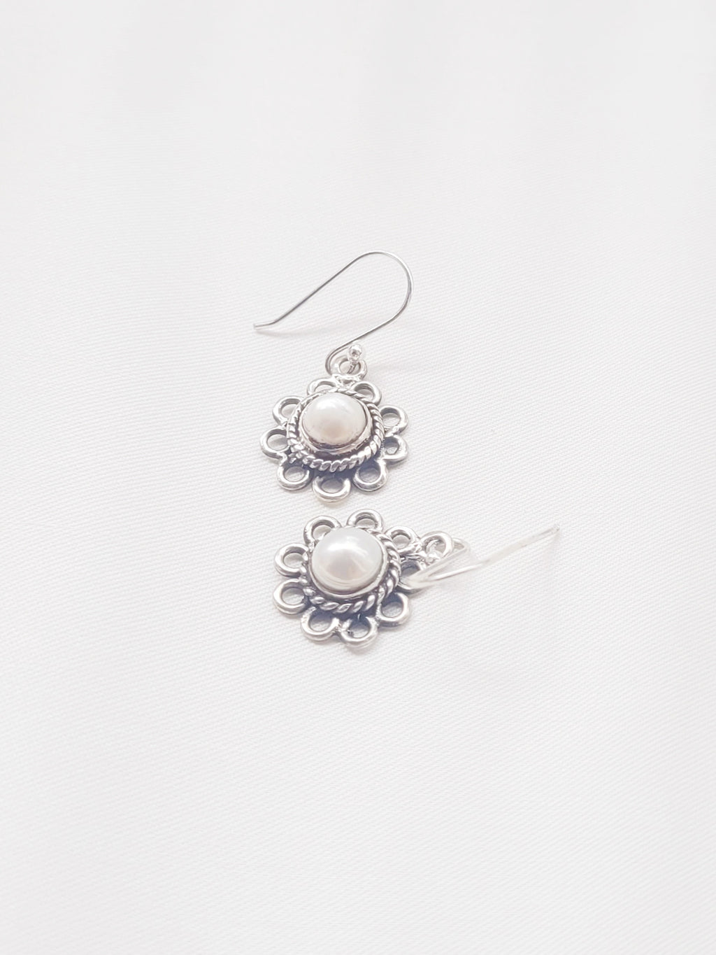 92.5 Silver Pearl Phool 92.5 Drops Earrings- Handcrafted