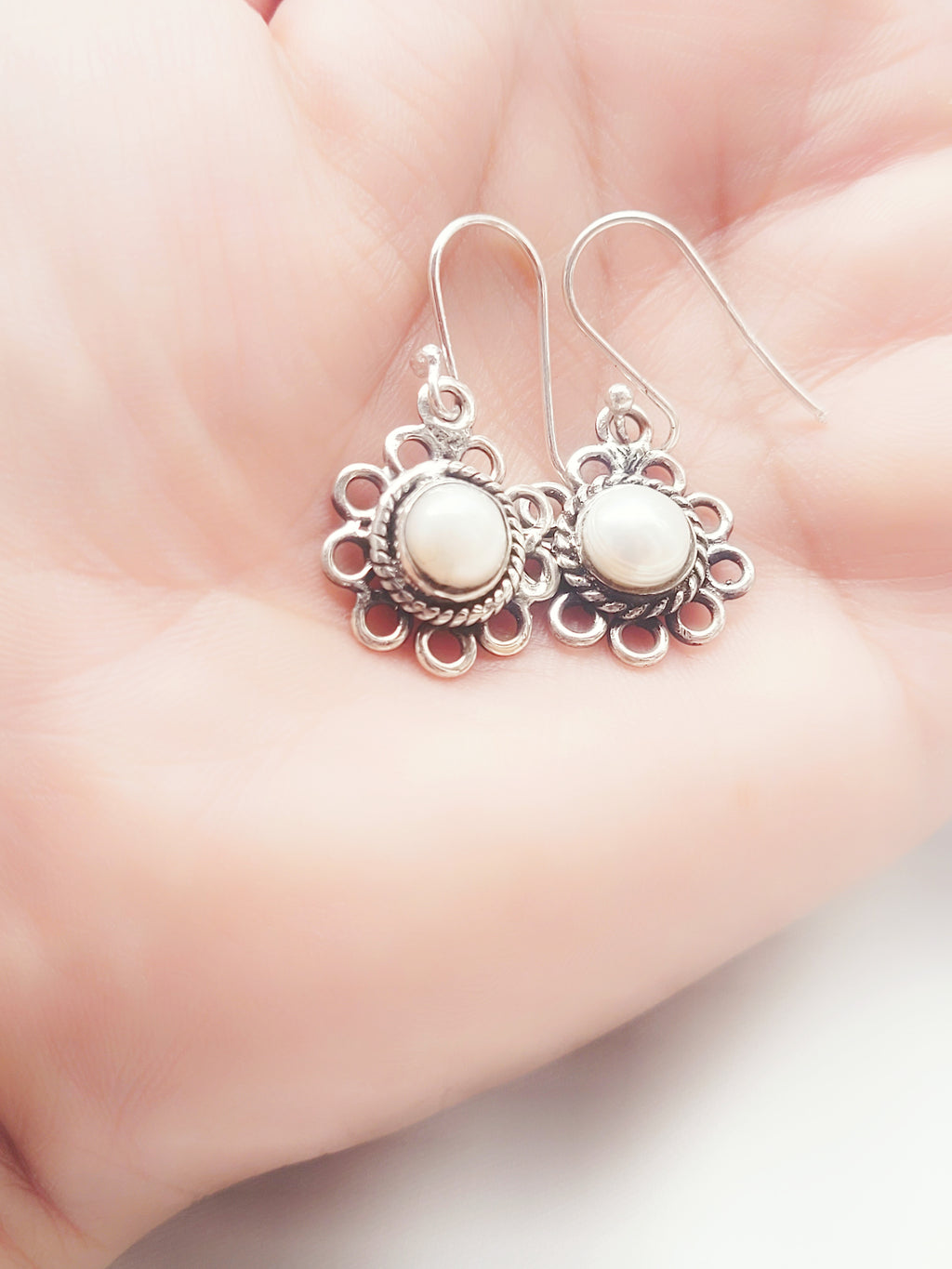 92.5 Silver Pearl Phool 92.5 Drops Earrings- Handcrafted