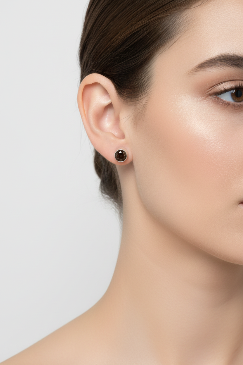 Smokey Small Studs 925 Silver Earrings - Handcrafted