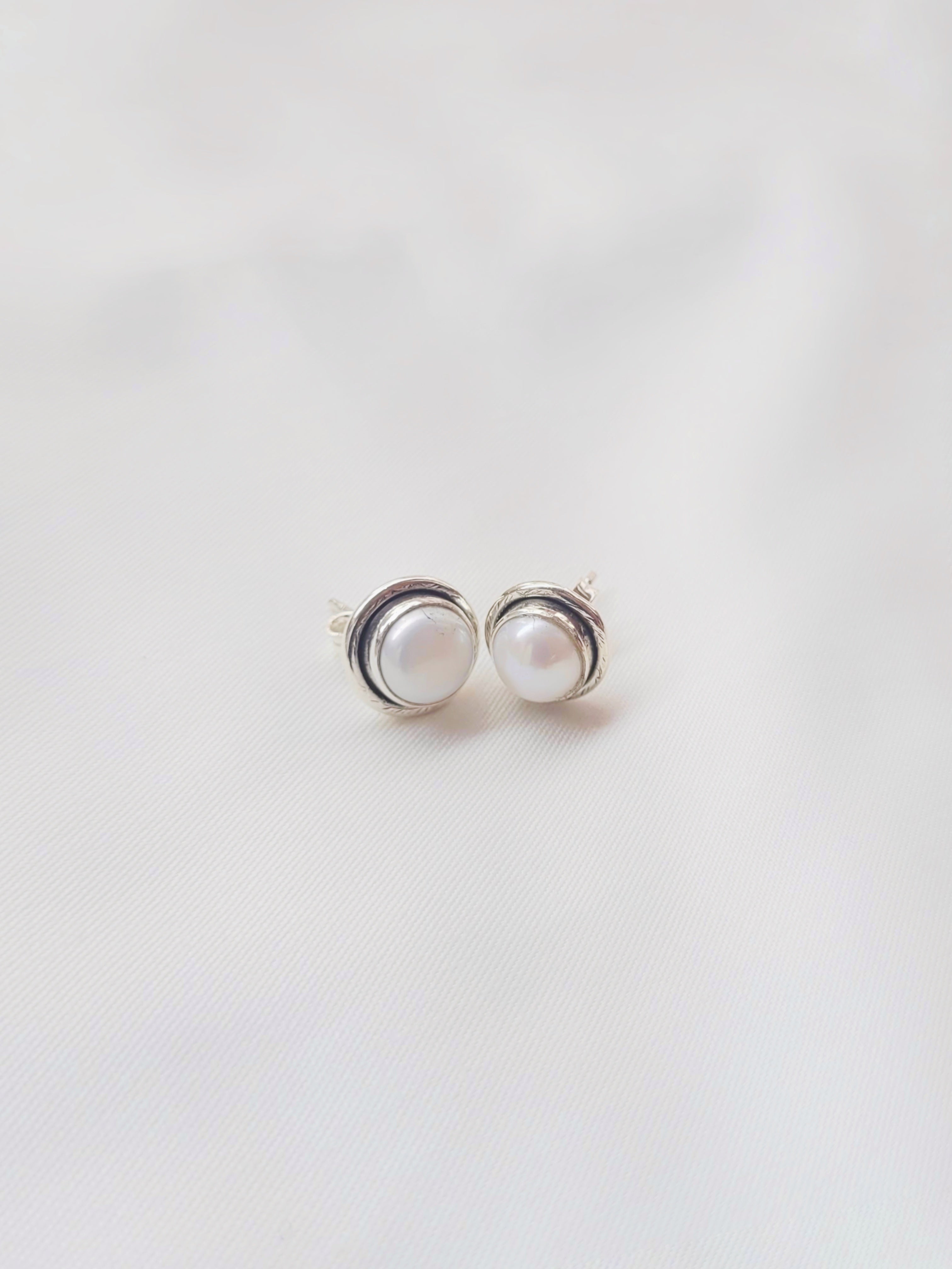 Classic Pearl Studs 92.5 Silver Earrings - Handcrafted