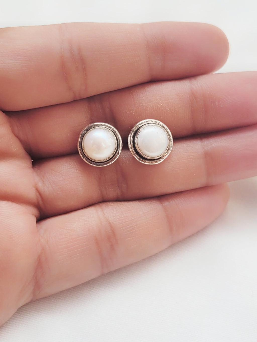 Classic Pearl Studs 92.5 Silver Earrings - Handcrafted