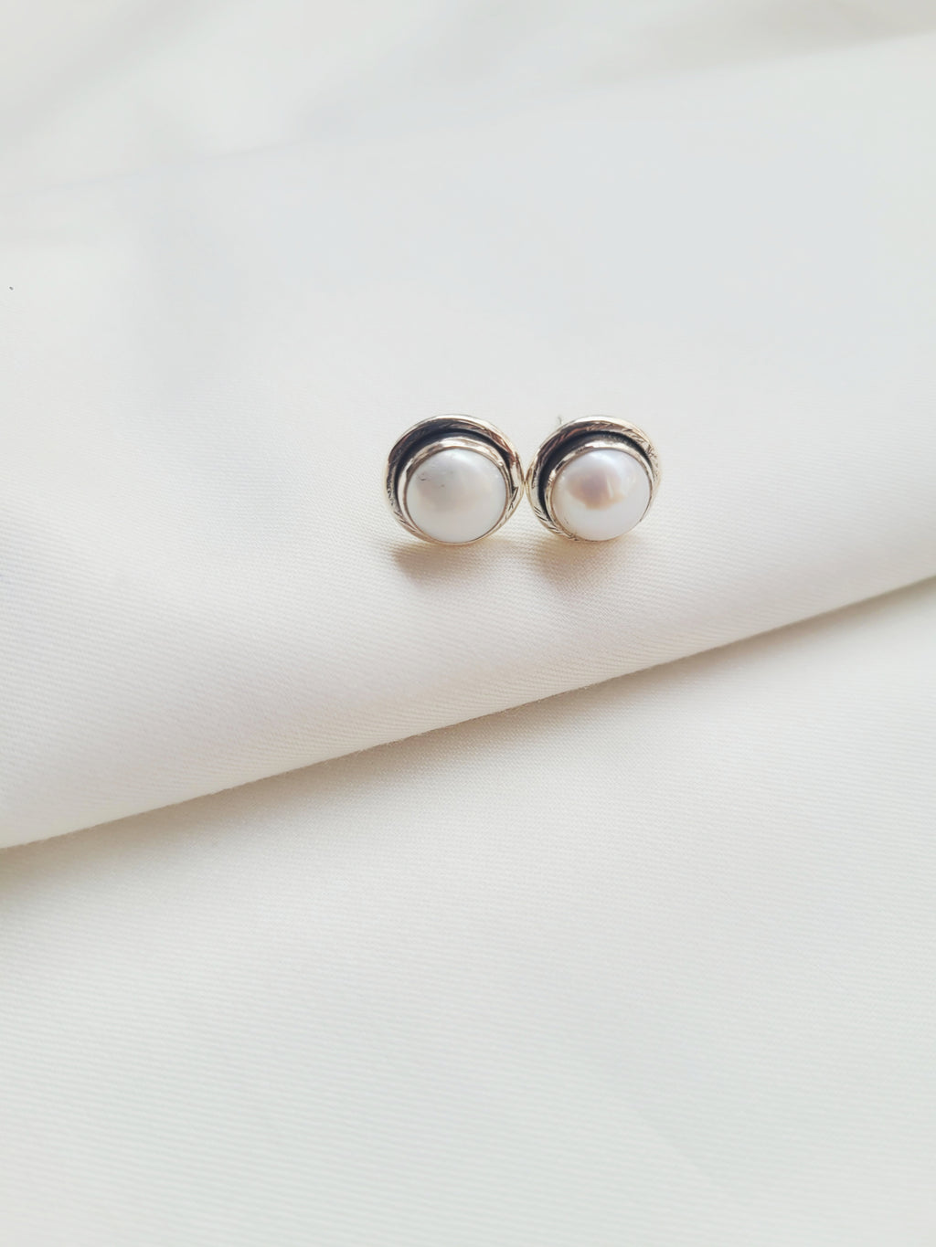 Classic Pearl Studs 92.5 Silver Earrings - Handcrafted