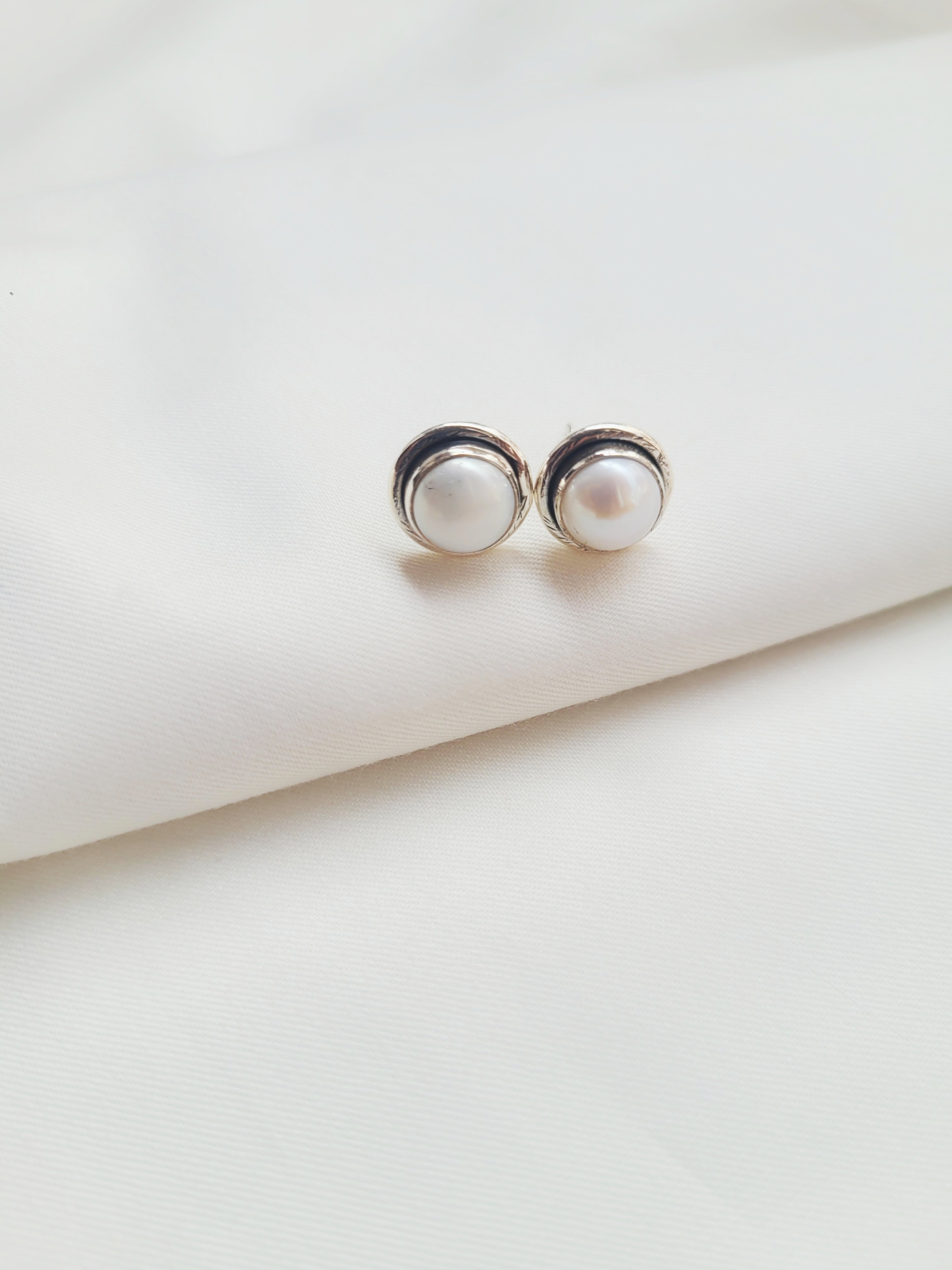 Classic Pearl Studs 92.5 Silver Earrings - Handcrafted