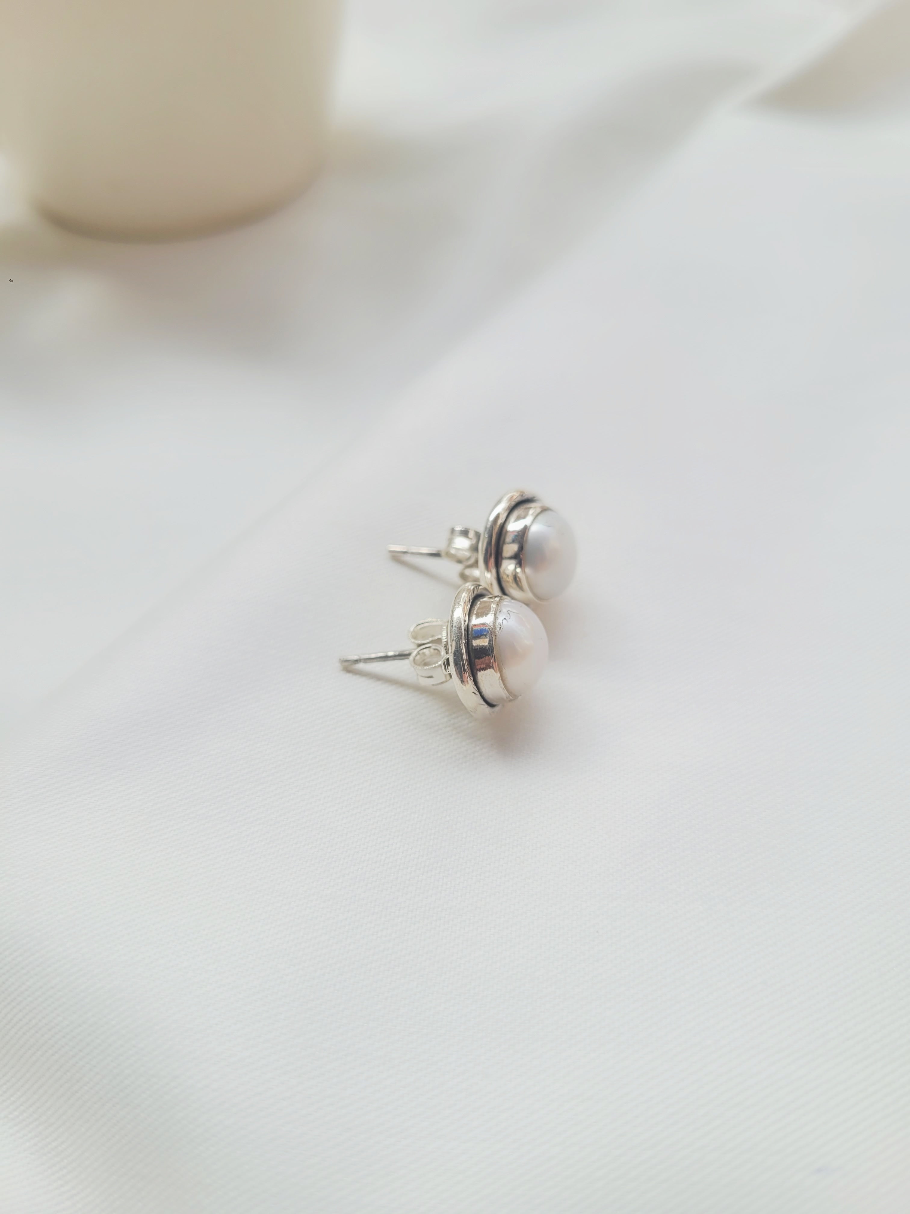 Classic Pearl Studs 92.5 Silver Earrings - Handcrafted