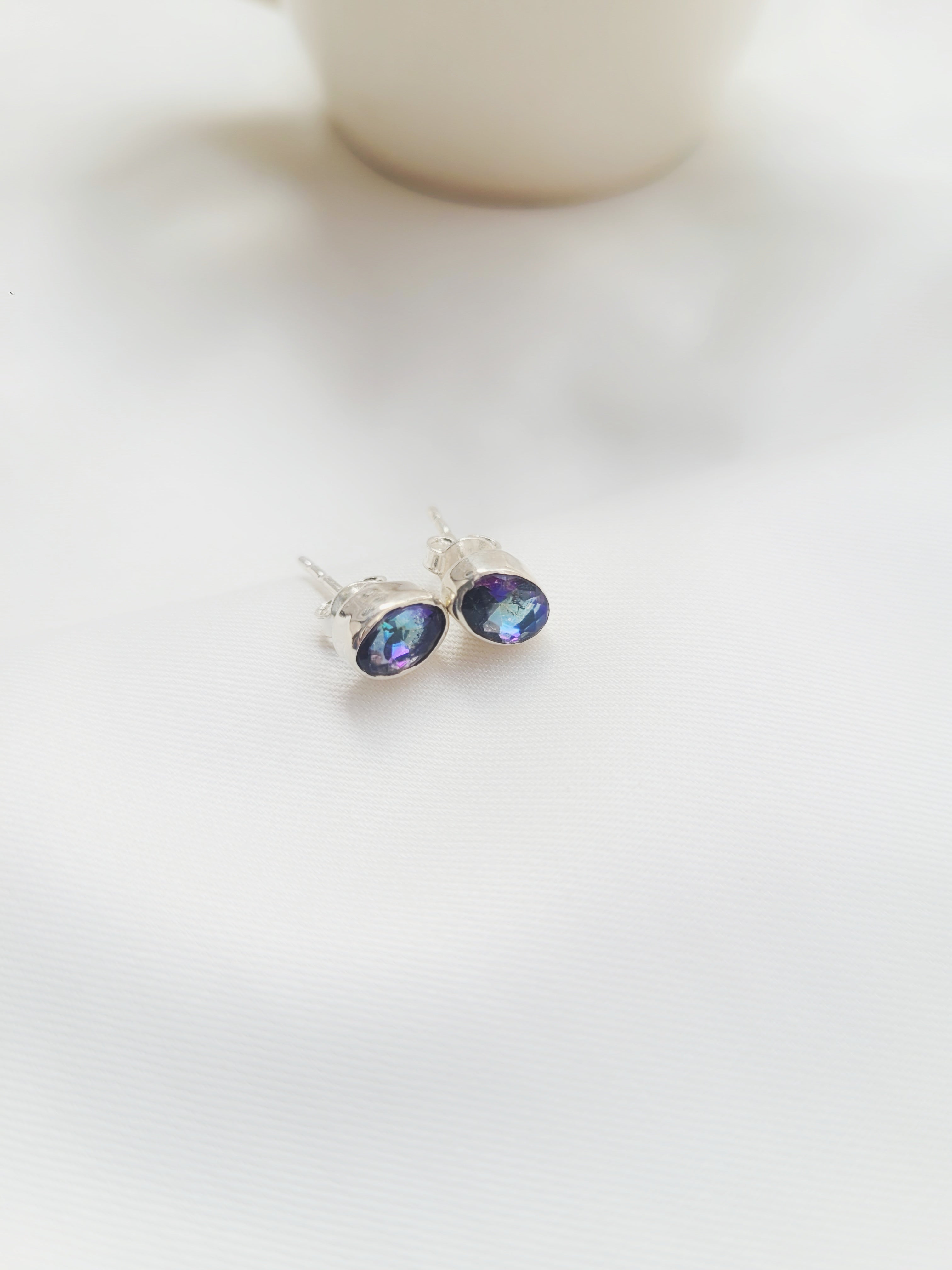 Mystic Topaz Studs 92.5 Silver Earrings - Handcrafted