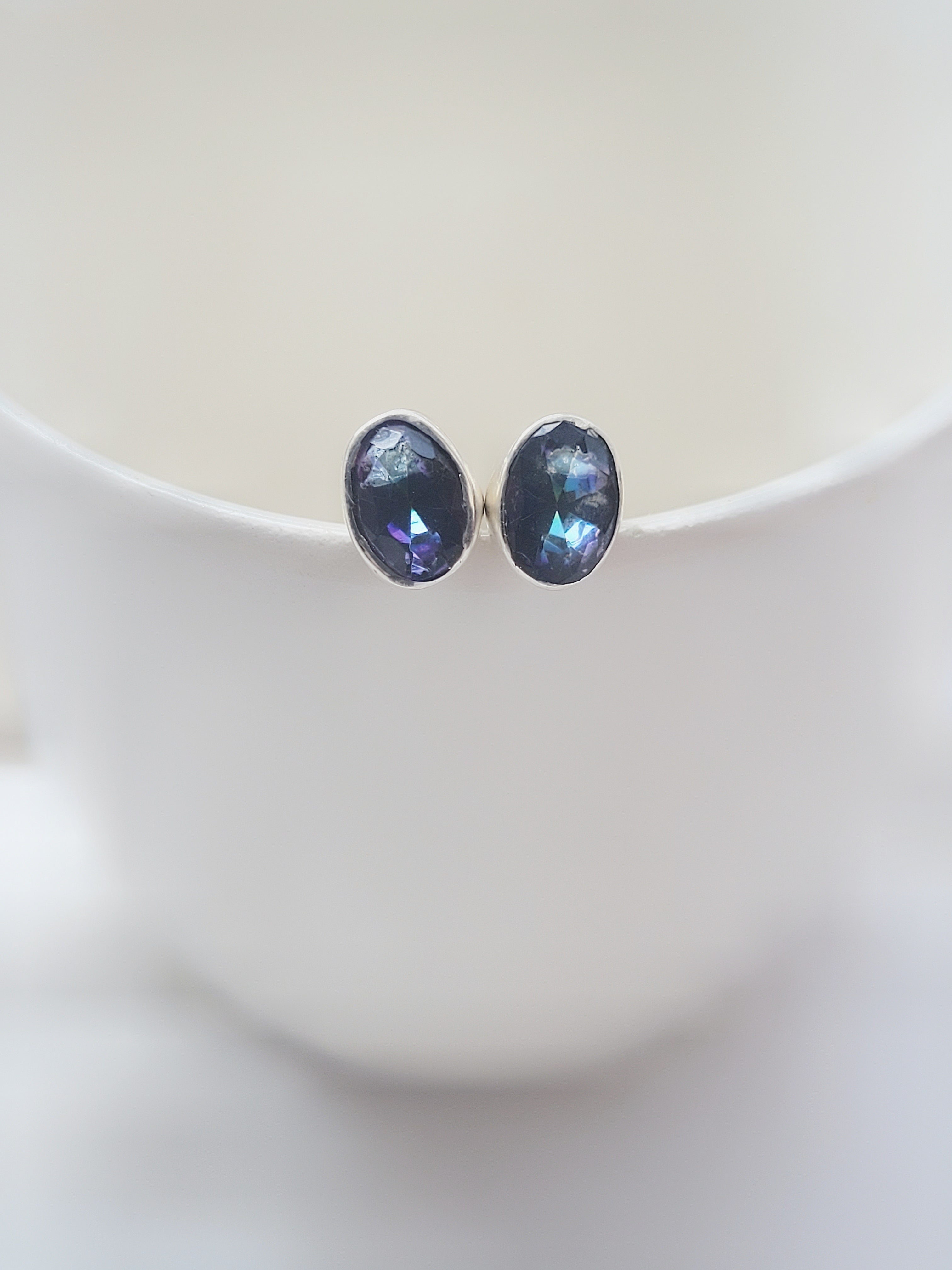 Mystic Topaz Studs 92.5 Silver Earrings - Handcrafted