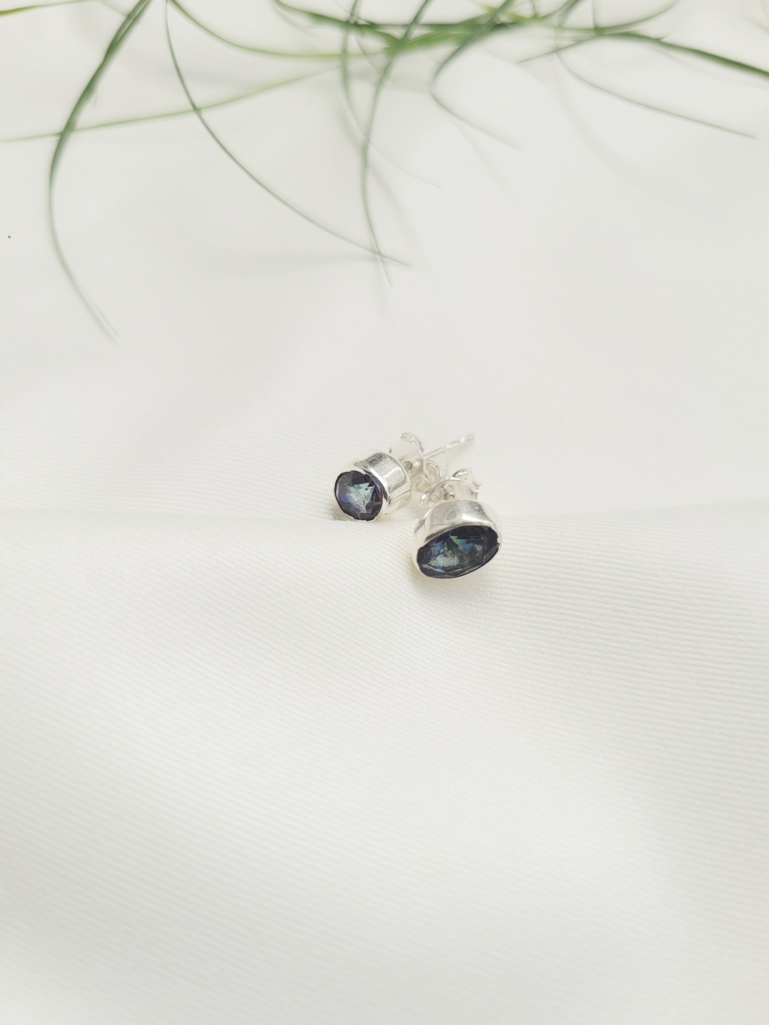 Mystic Topaz Studs 92.5 Silver Earrings - Handcrafted