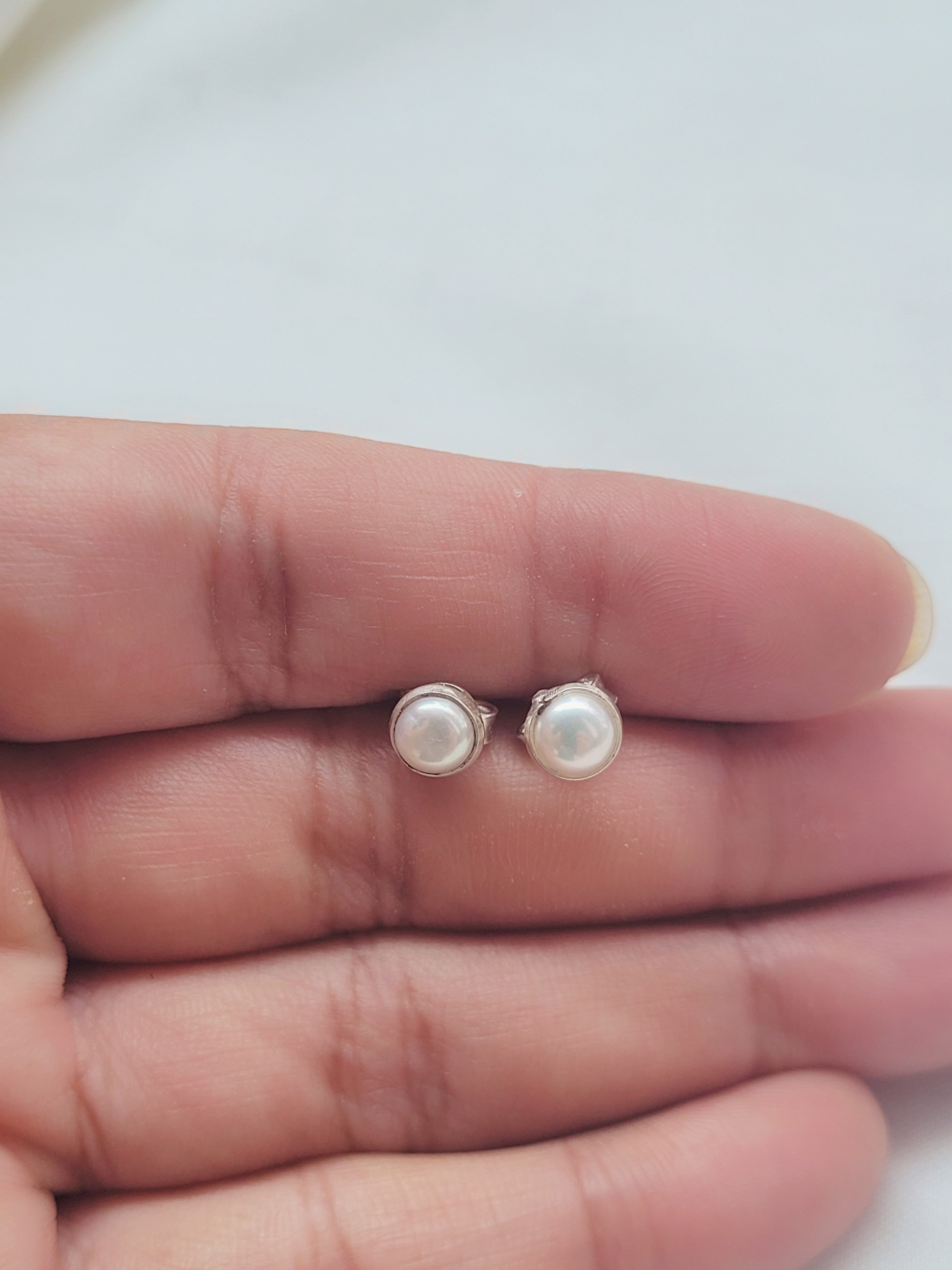 Baby Pearl Studs 92.5 Silver Earrings - Handcrafted
