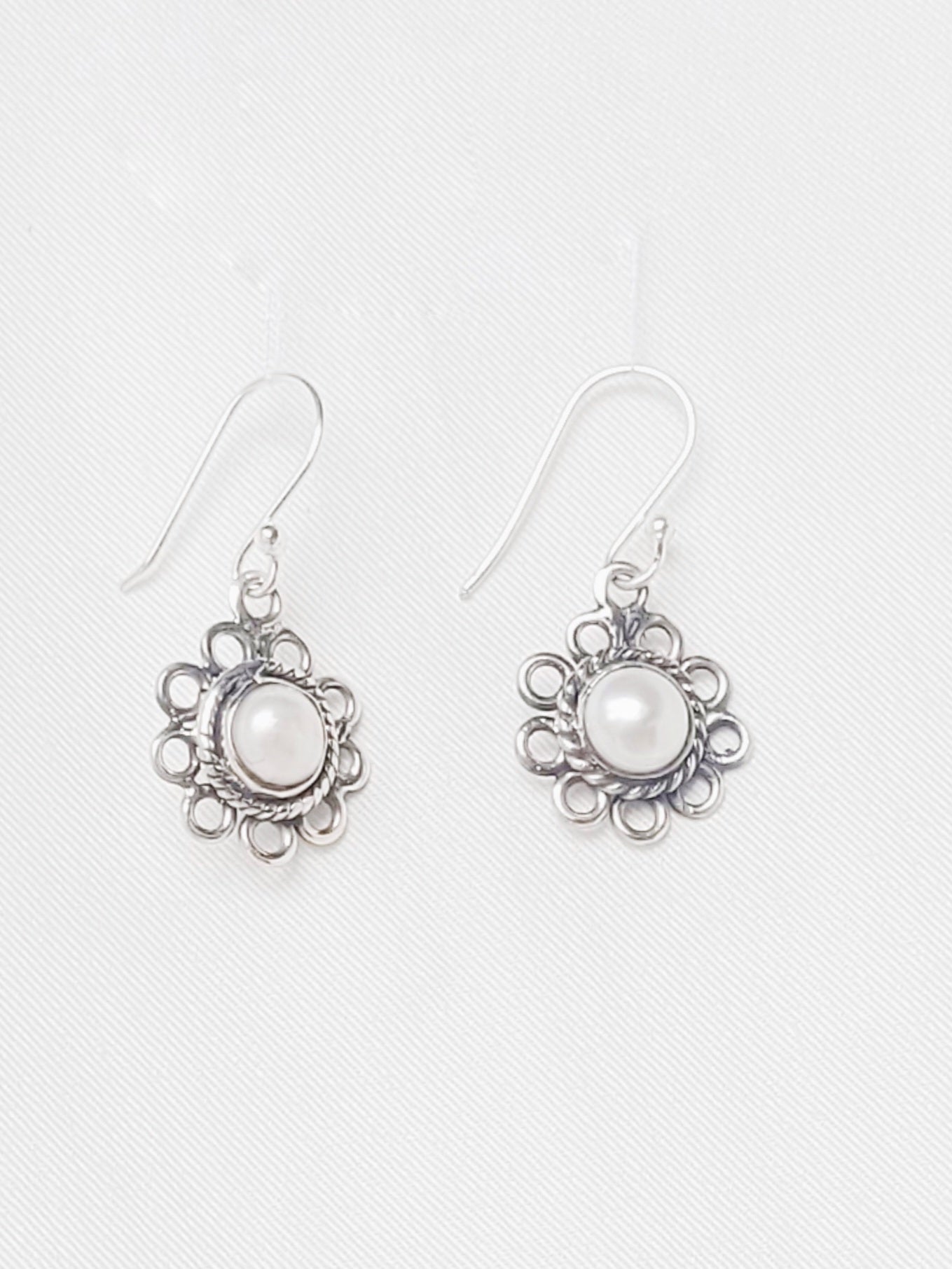 92.5 Silver Pearl Phool 92.5 Drops Earrings- Handcrafted