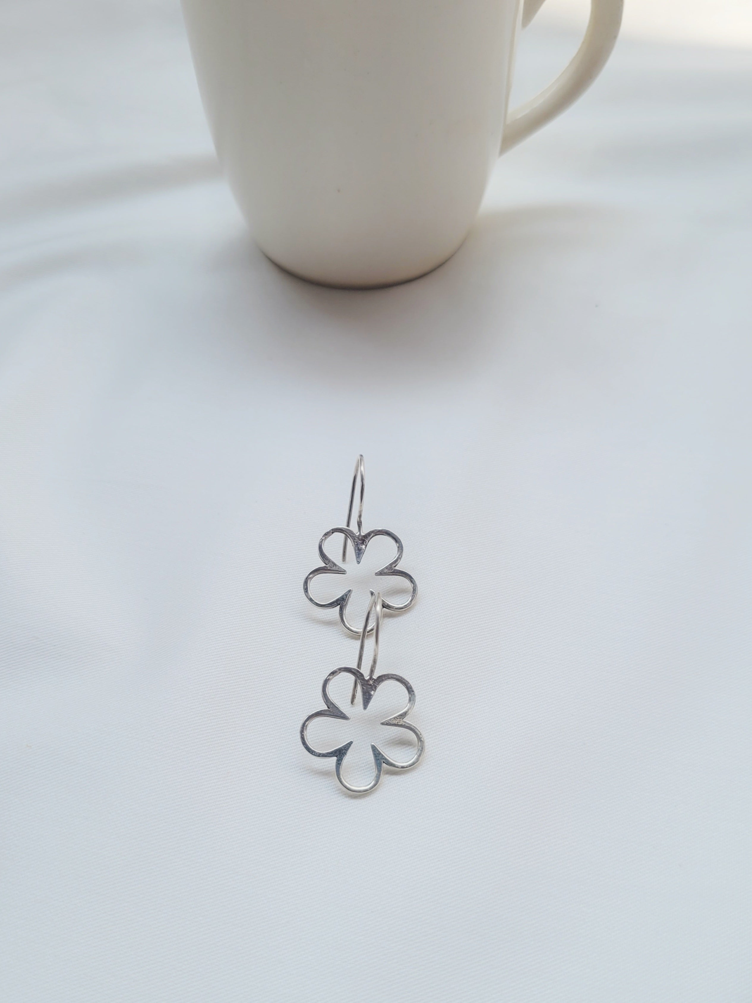 92.5 Silver Petal Hook drops Earrings- Handcrafted