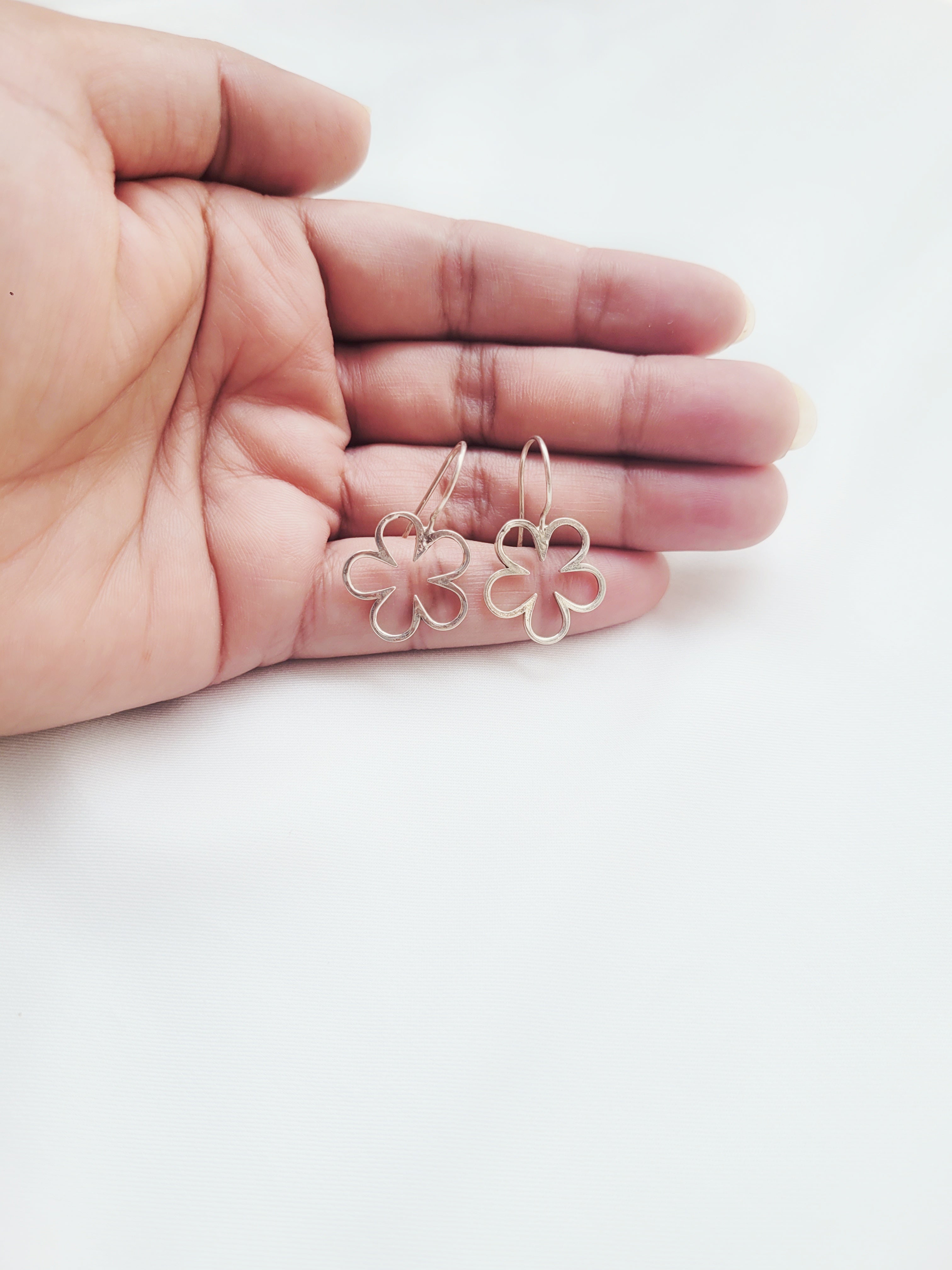 92.5 Silver Petal Hook drops Earrings- Handcrafted