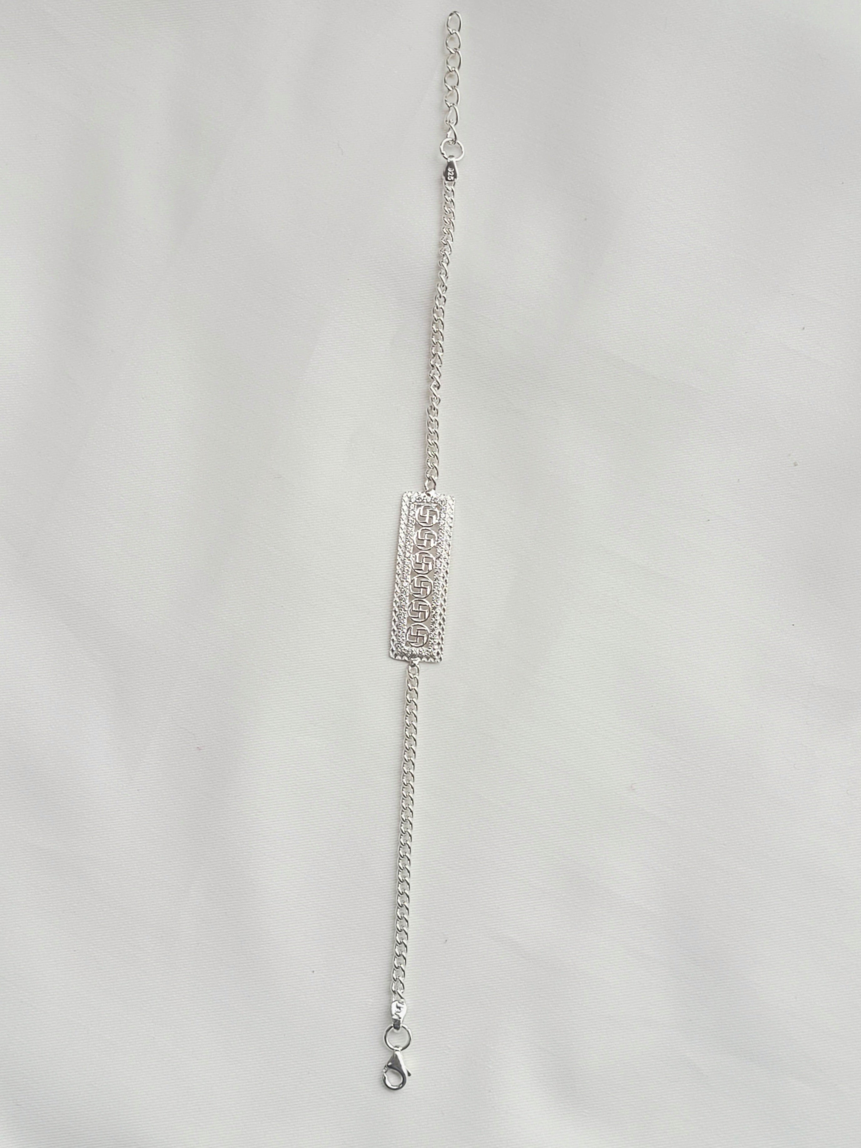 Swastik Motif Adjustable Bracelet 92.5 Silver - Handcrafted